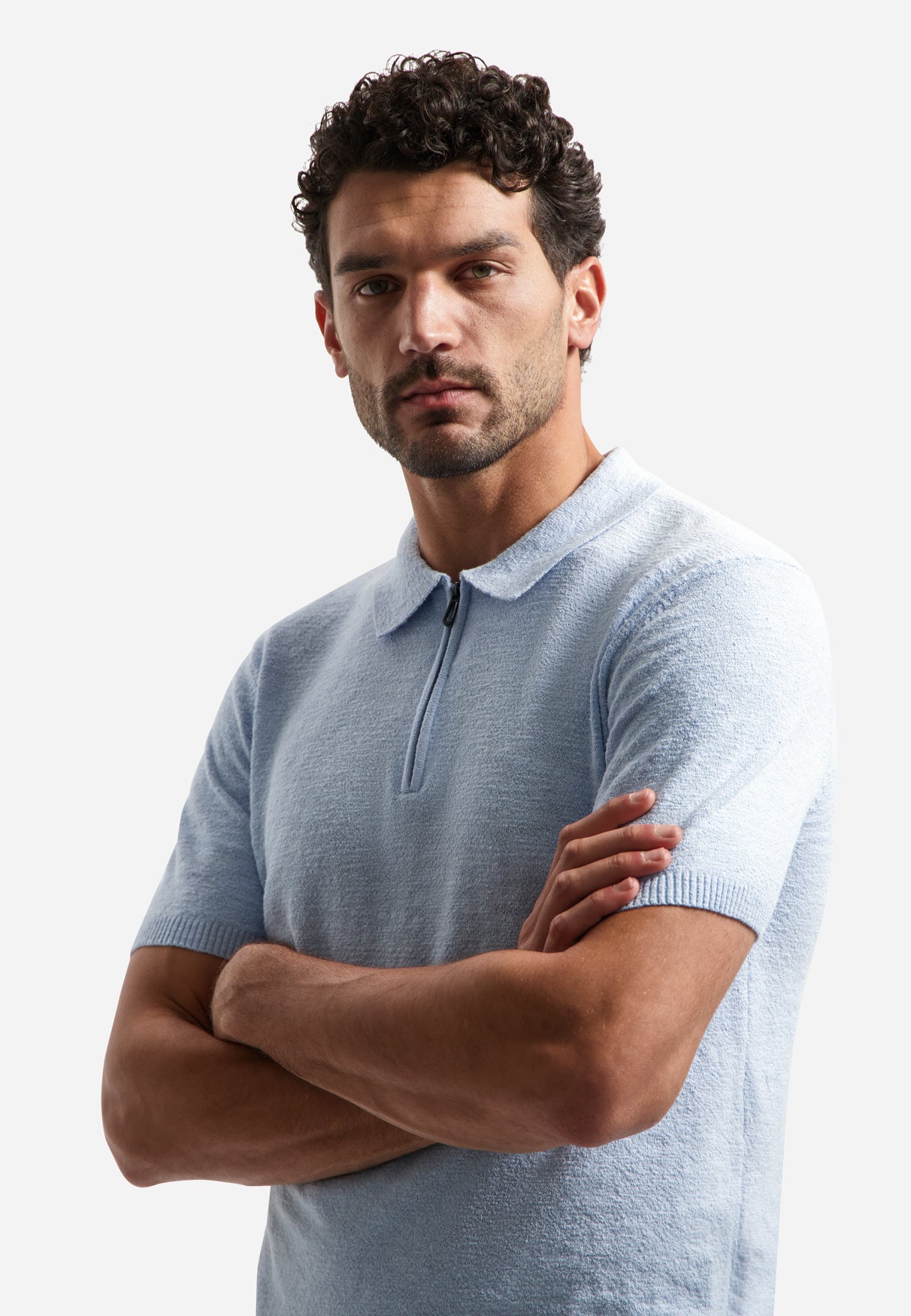 Knitted polo shirt with zip | Blue