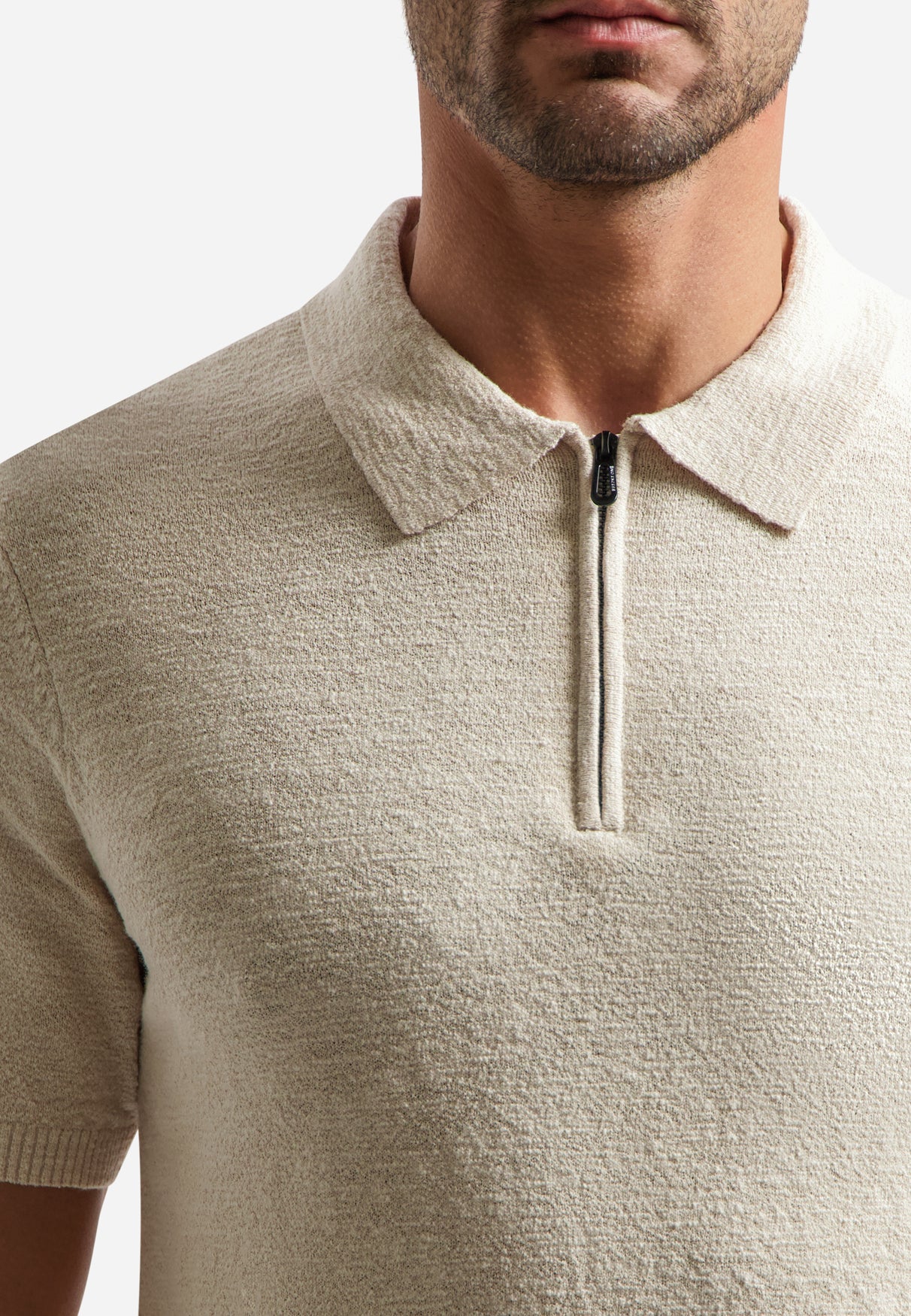 Knitted polo shirt with zip | Desert
