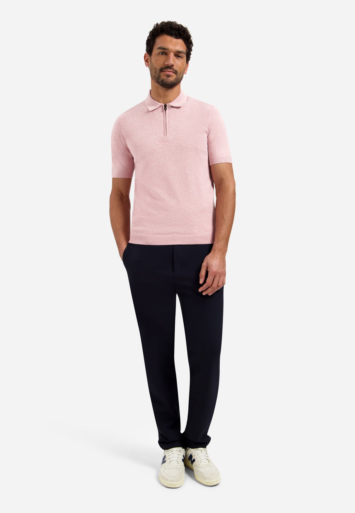 Poloshirt aus Strick mit halbem Reißverschluss | Light Mauve