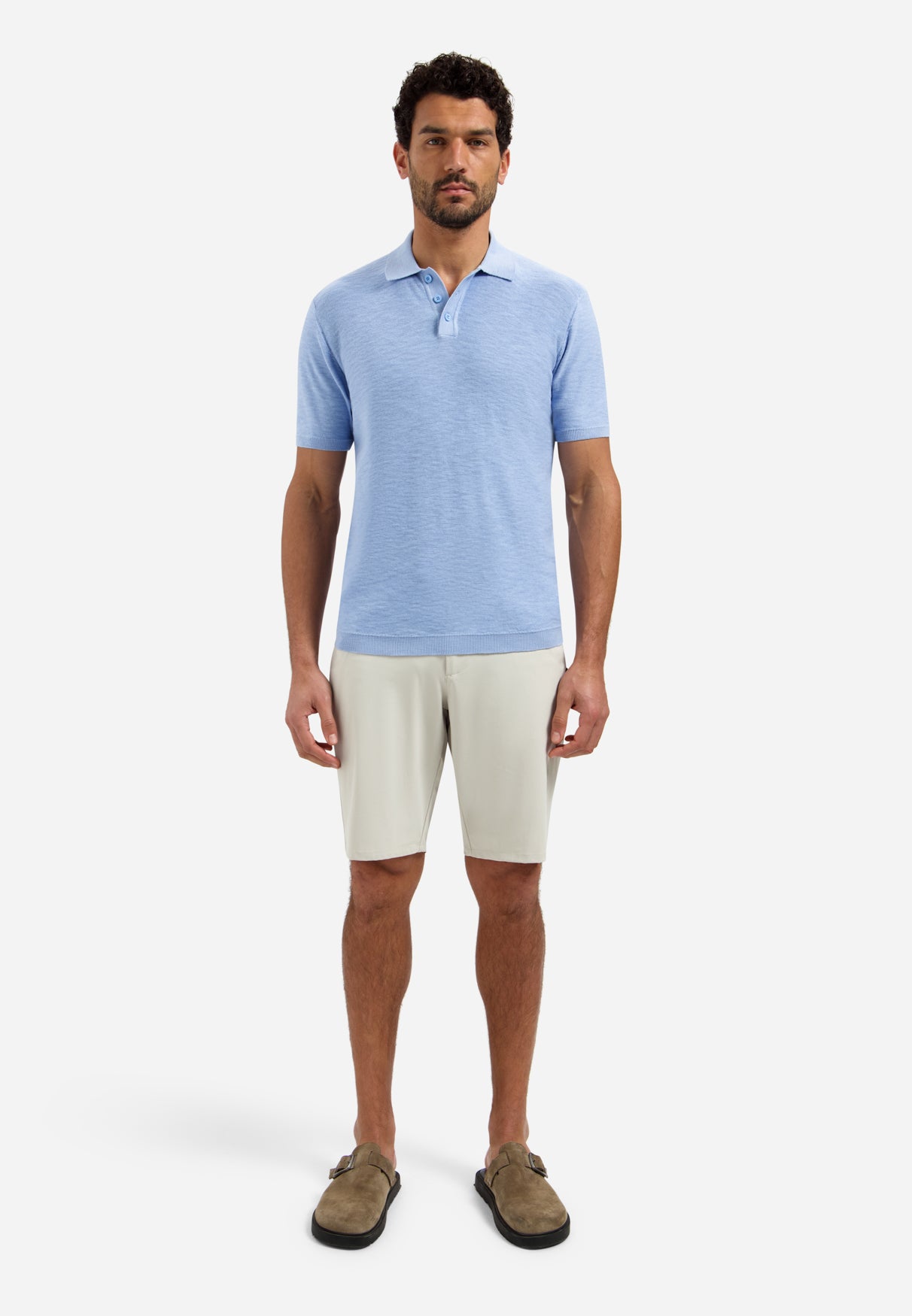 Knitted slub polo shirt with buttons | Blue