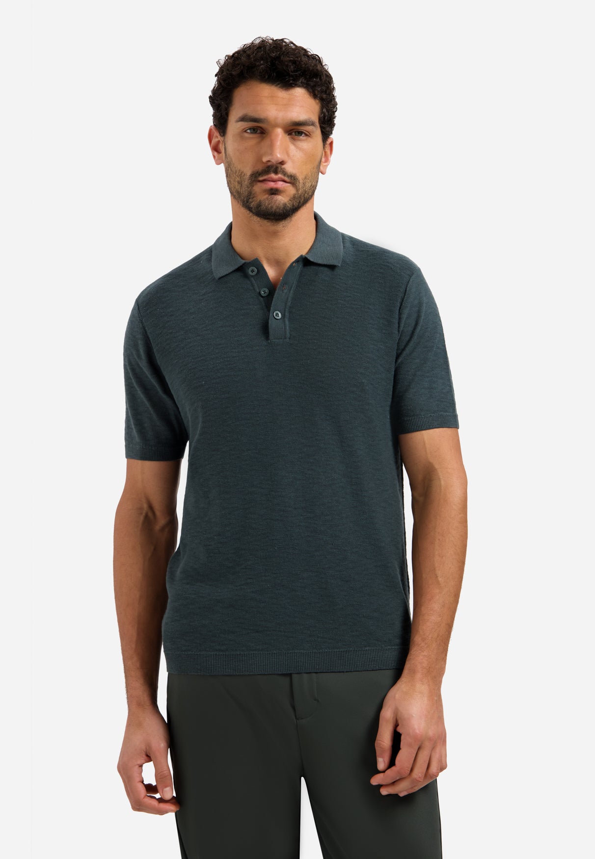 Knitted slub polo shirt with buttons | Dark Steel