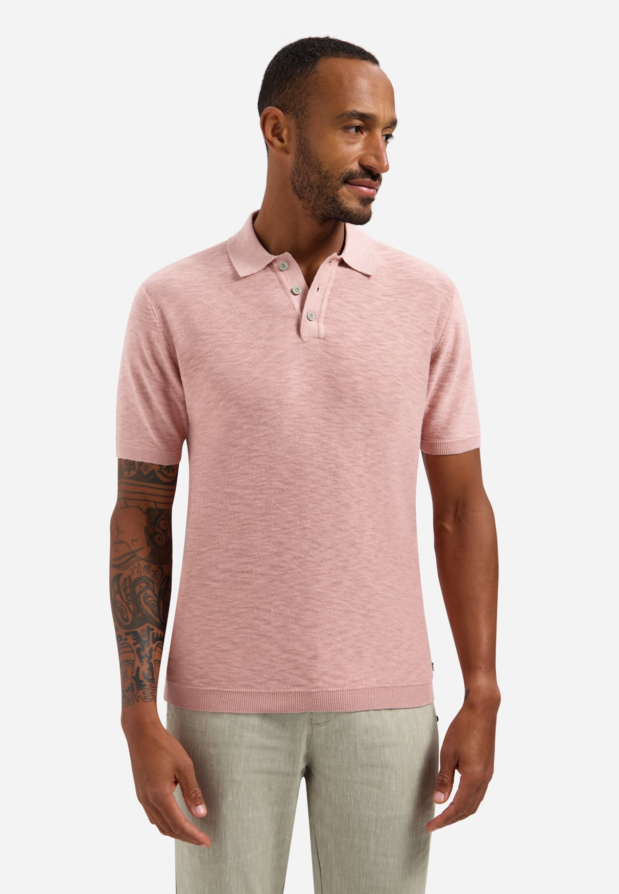 Strick-Slub-Poloshirt mit Knöpfen | Light Mauve