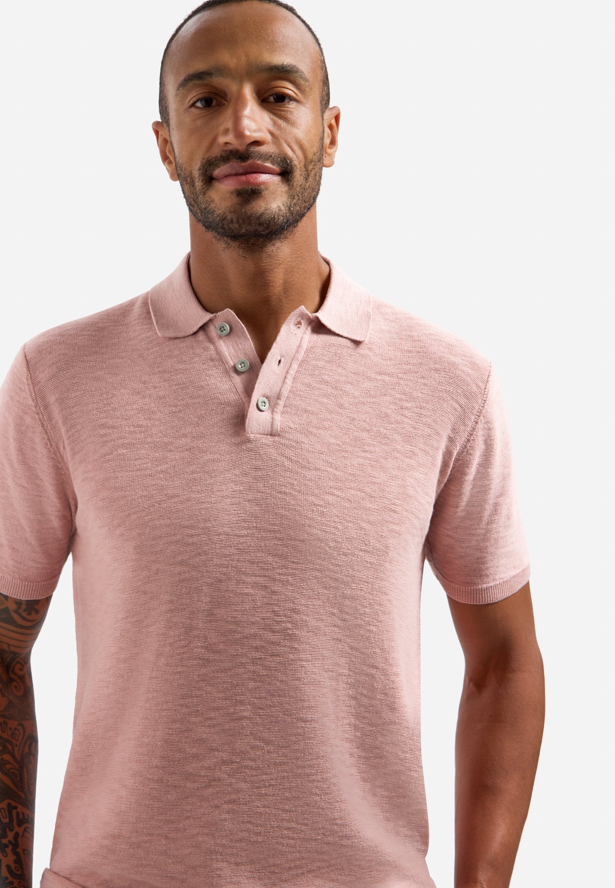 Strick-Slub-Poloshirt mit Knöpfen | Light Mauve