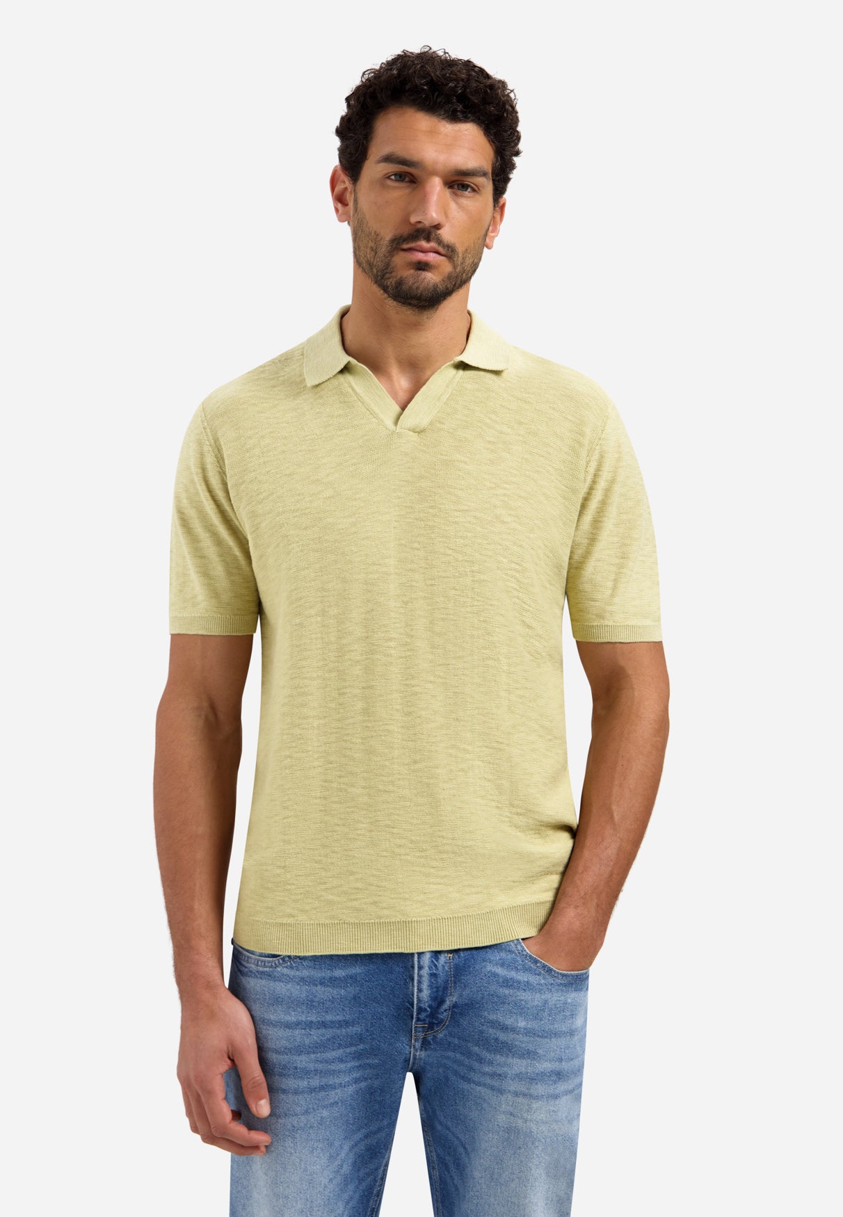 Knitted V-neck polo shirt | Yellow
