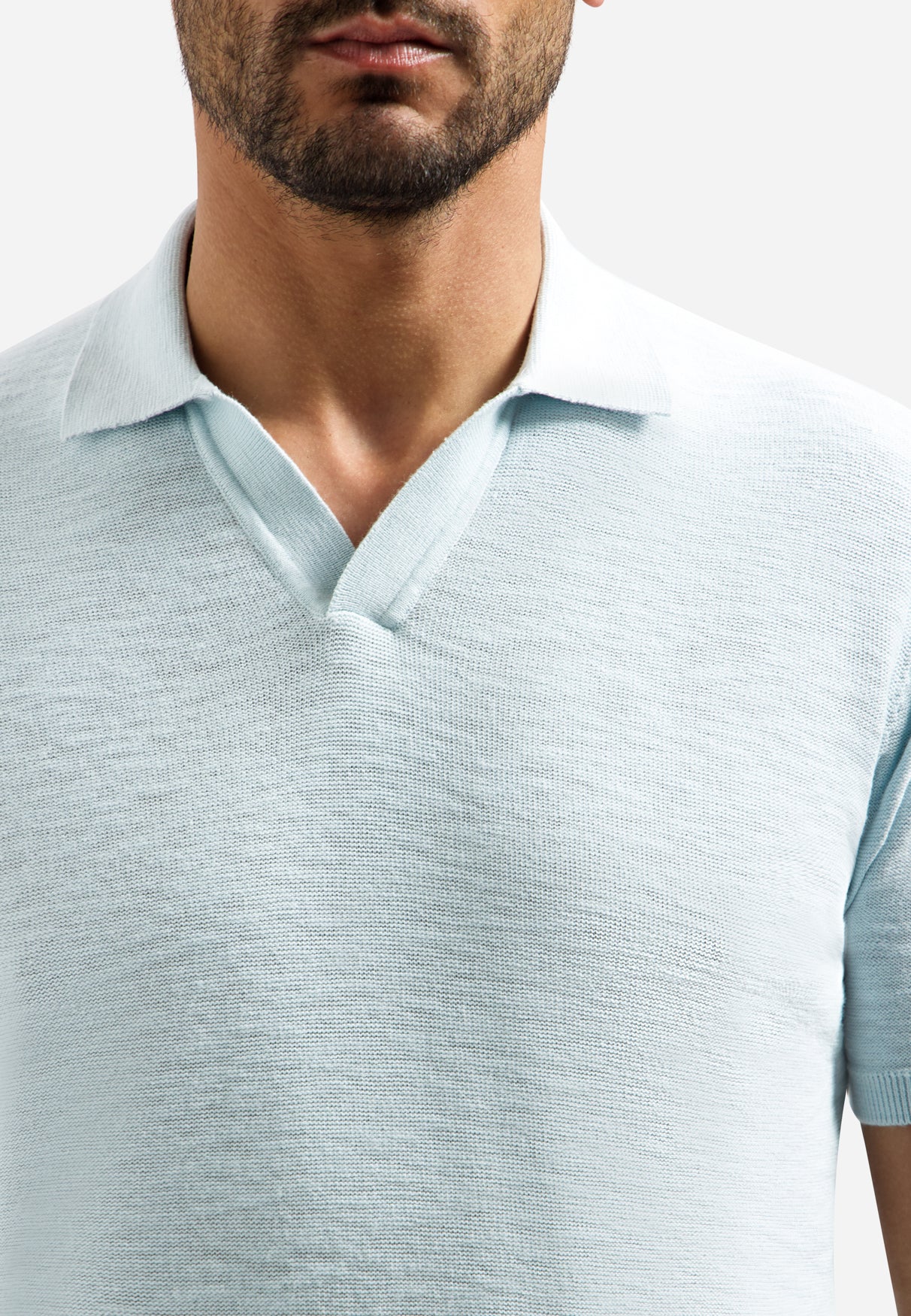Knitted V-neck polo shirt | Sky