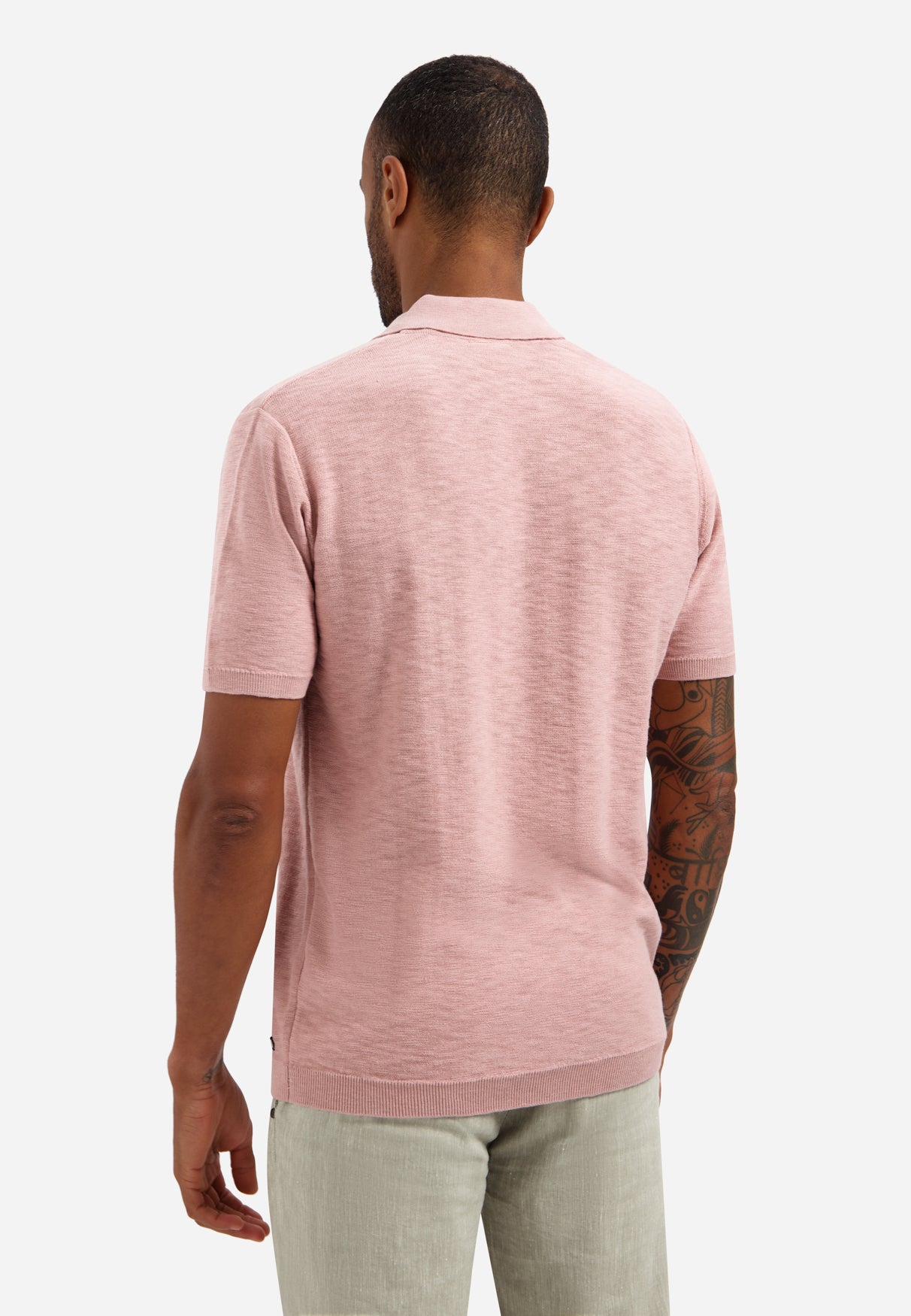 Knitted V-neck polo shirt | Light Mauve