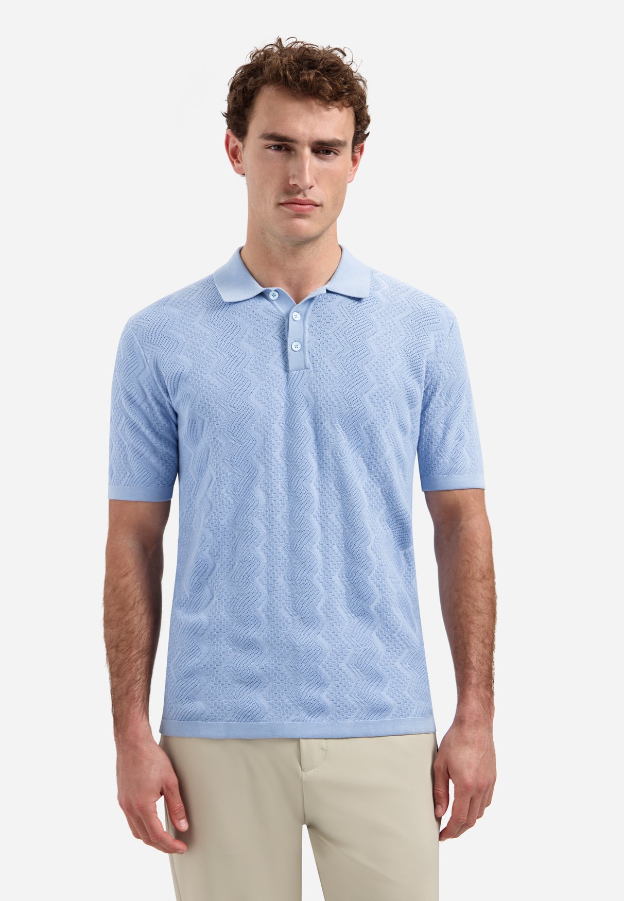 Poloshirt aus Strick mit Relief | Blue