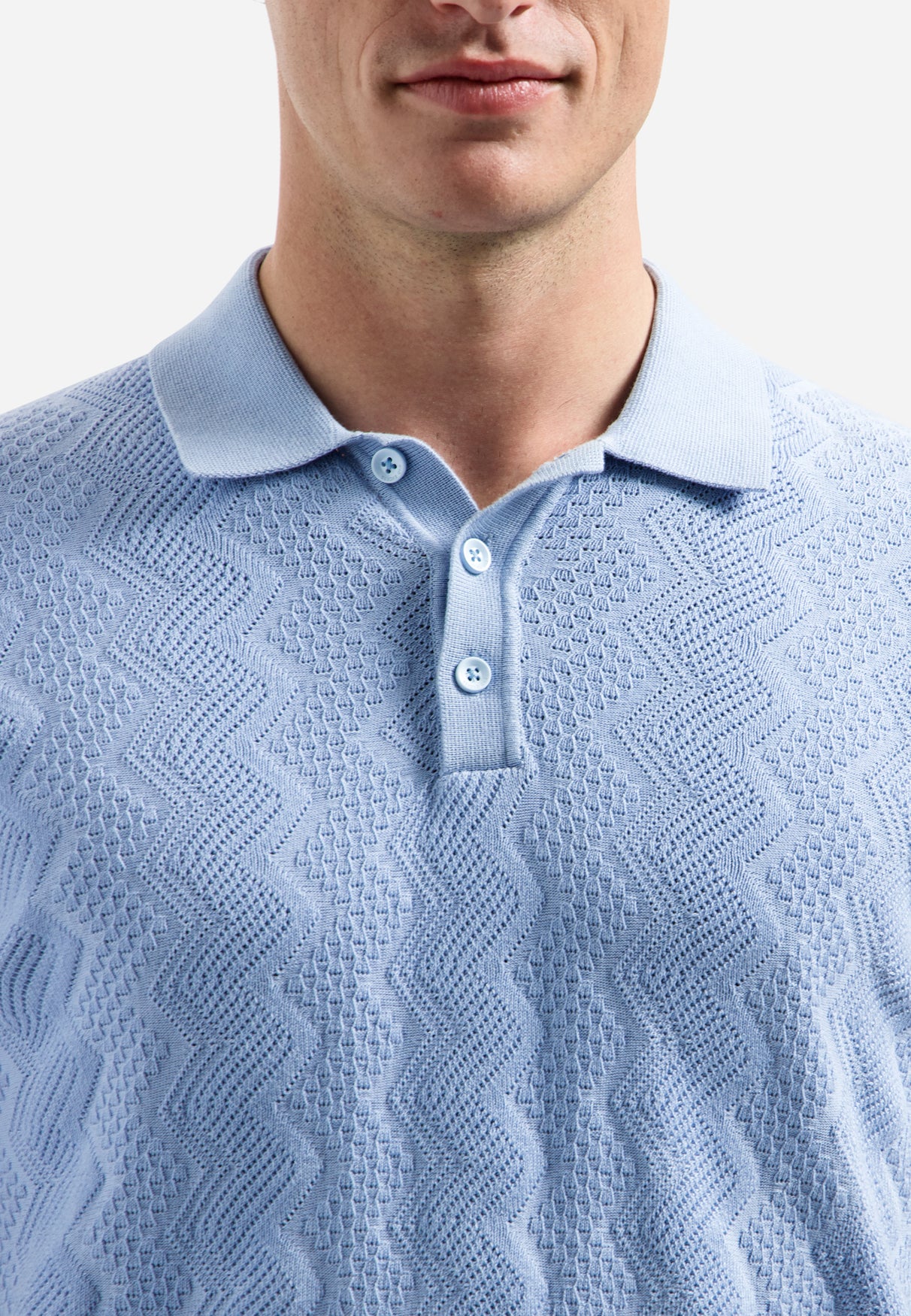 Poloshirt aus Strick mit Relief | Blue