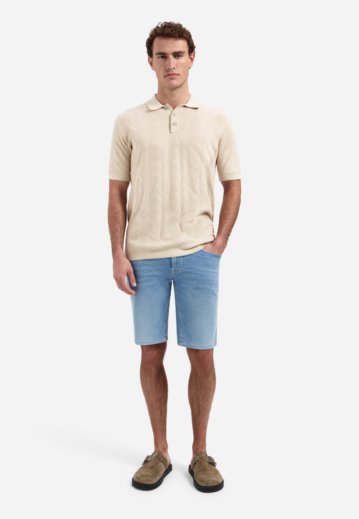 Poloshirt aus Strick mit Relief | Desert