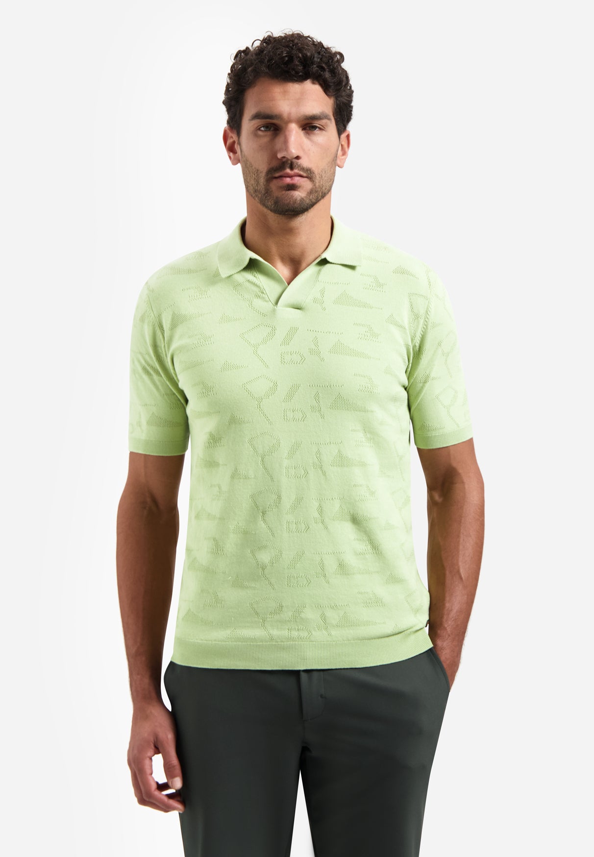 Knitted jacquard polo shirt | Green