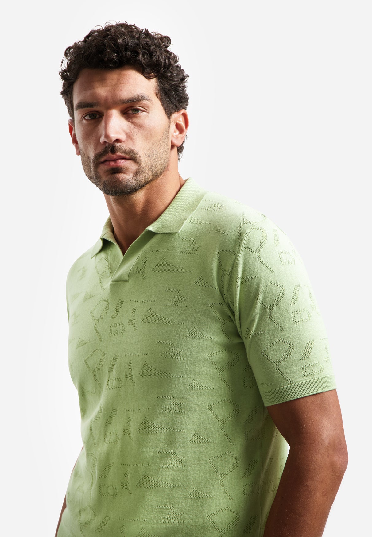 Knitted jacquard polo shirt | Green