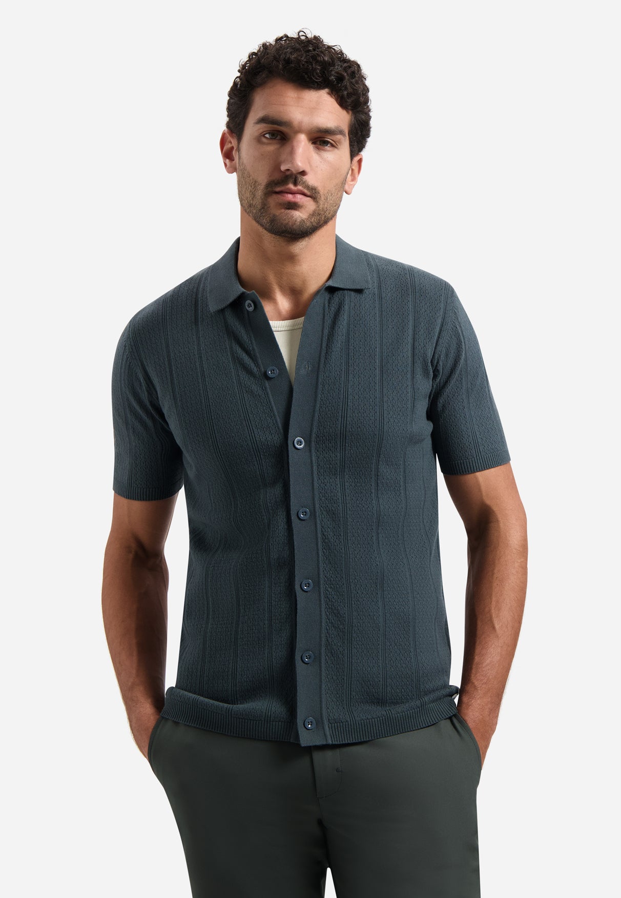 Knitted polo shirt with button closure | Dark Steel