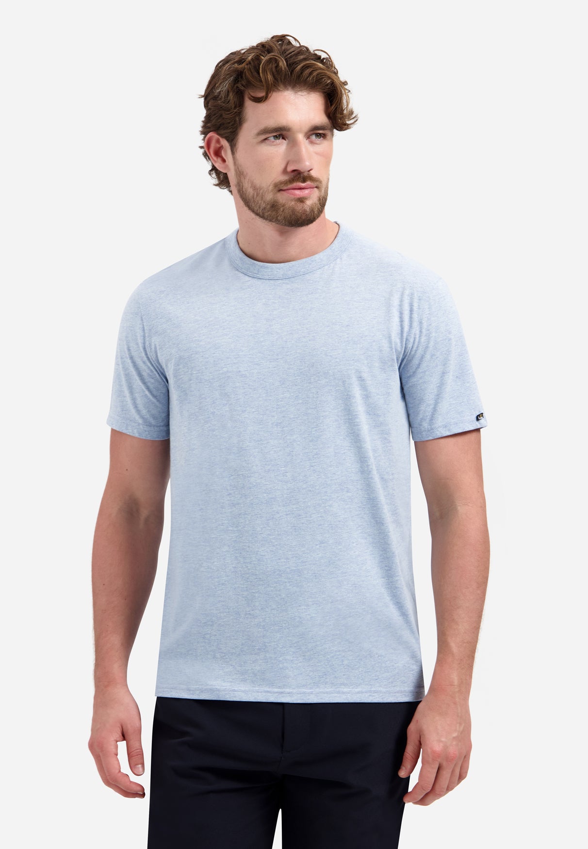 Melange T-shirt with round neck | Blue