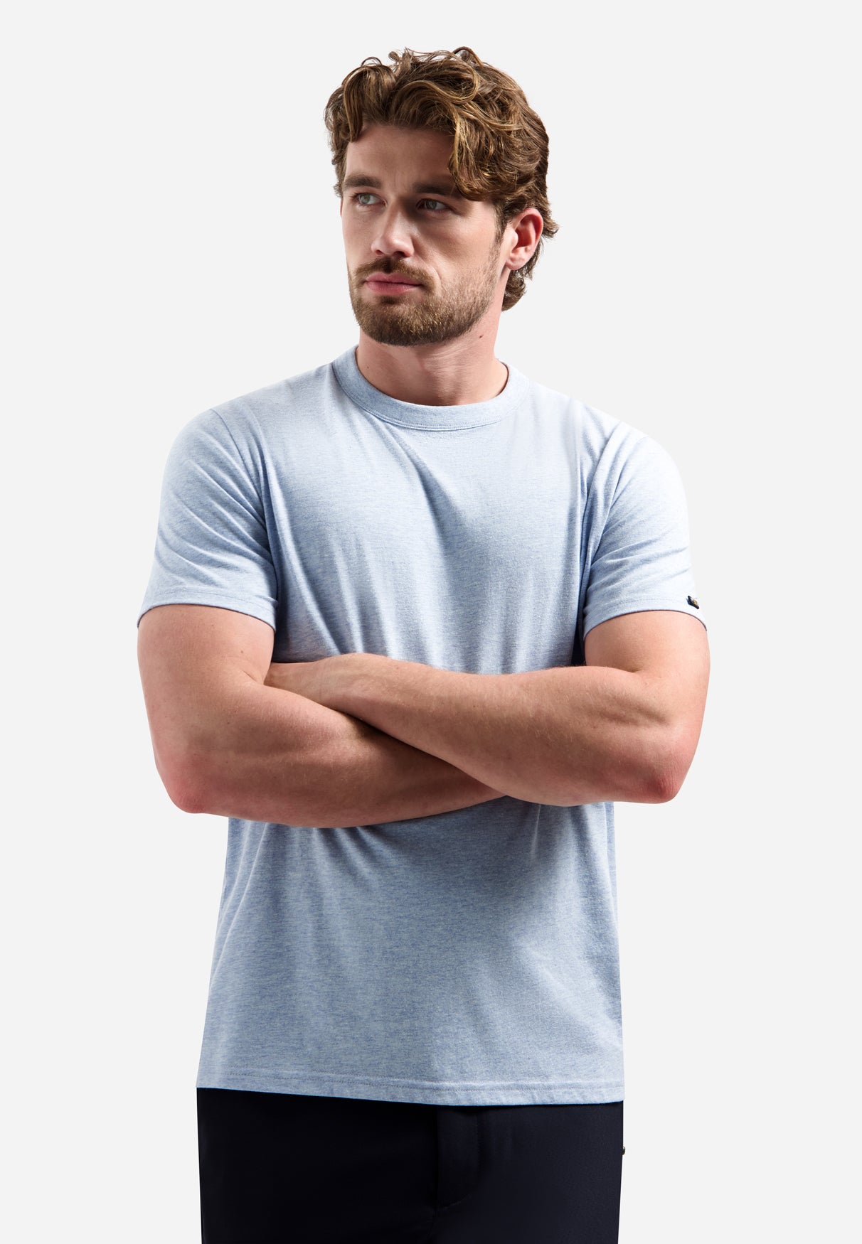 Melange T-shirt with round neck | Blue