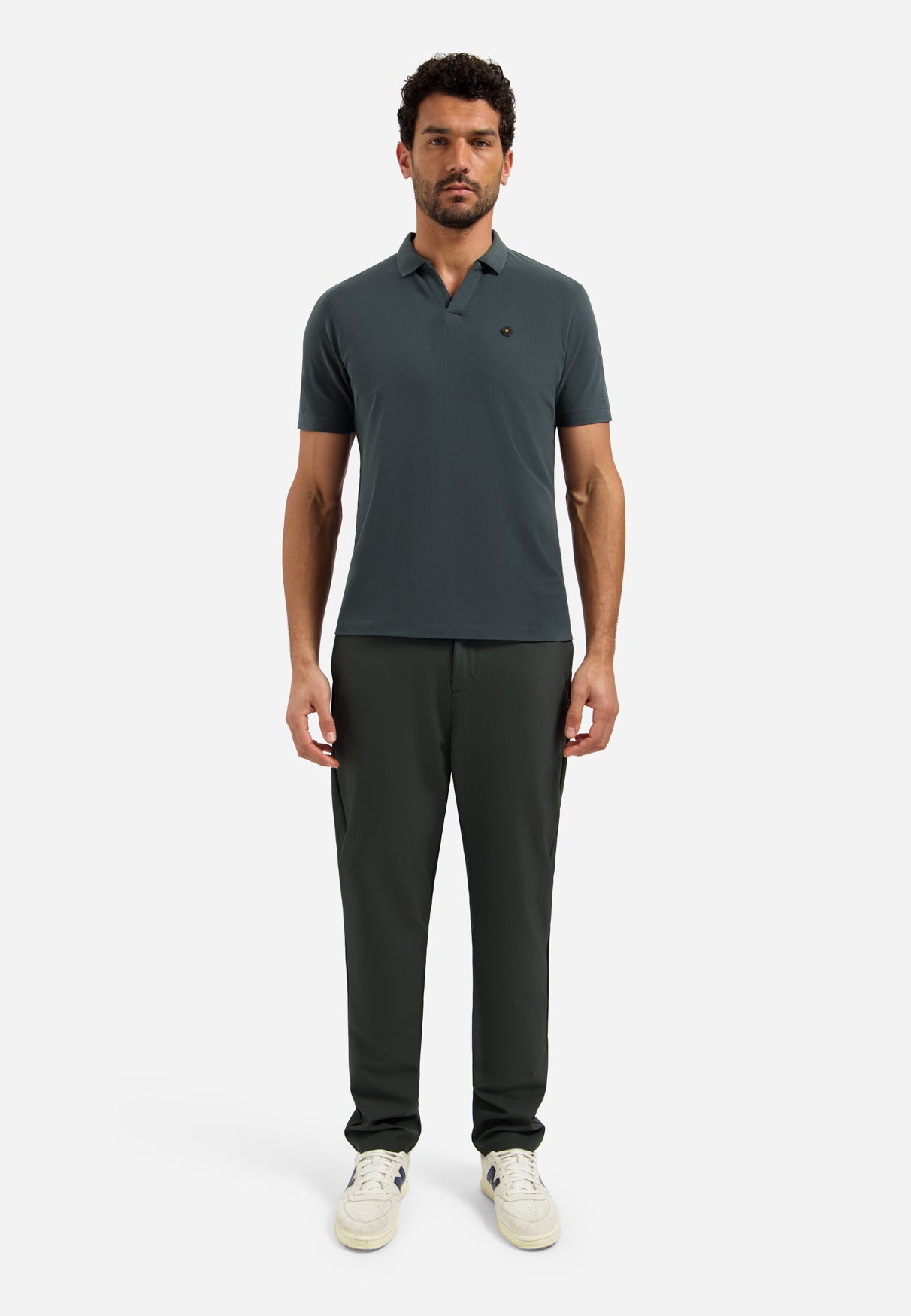 Basic polo shirt with V-neck | Dark Steel