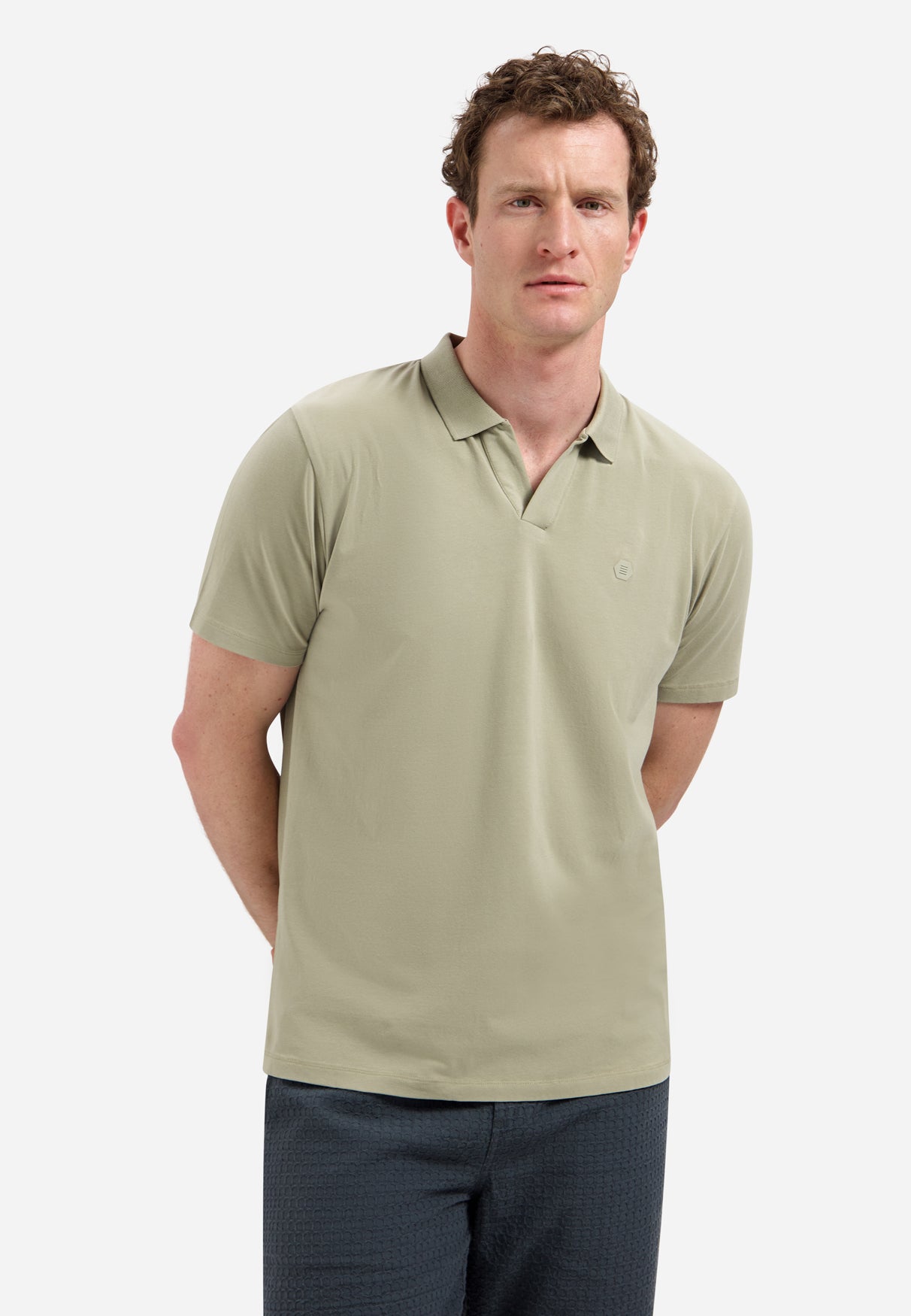Polo shirt with V-neck | Taupe