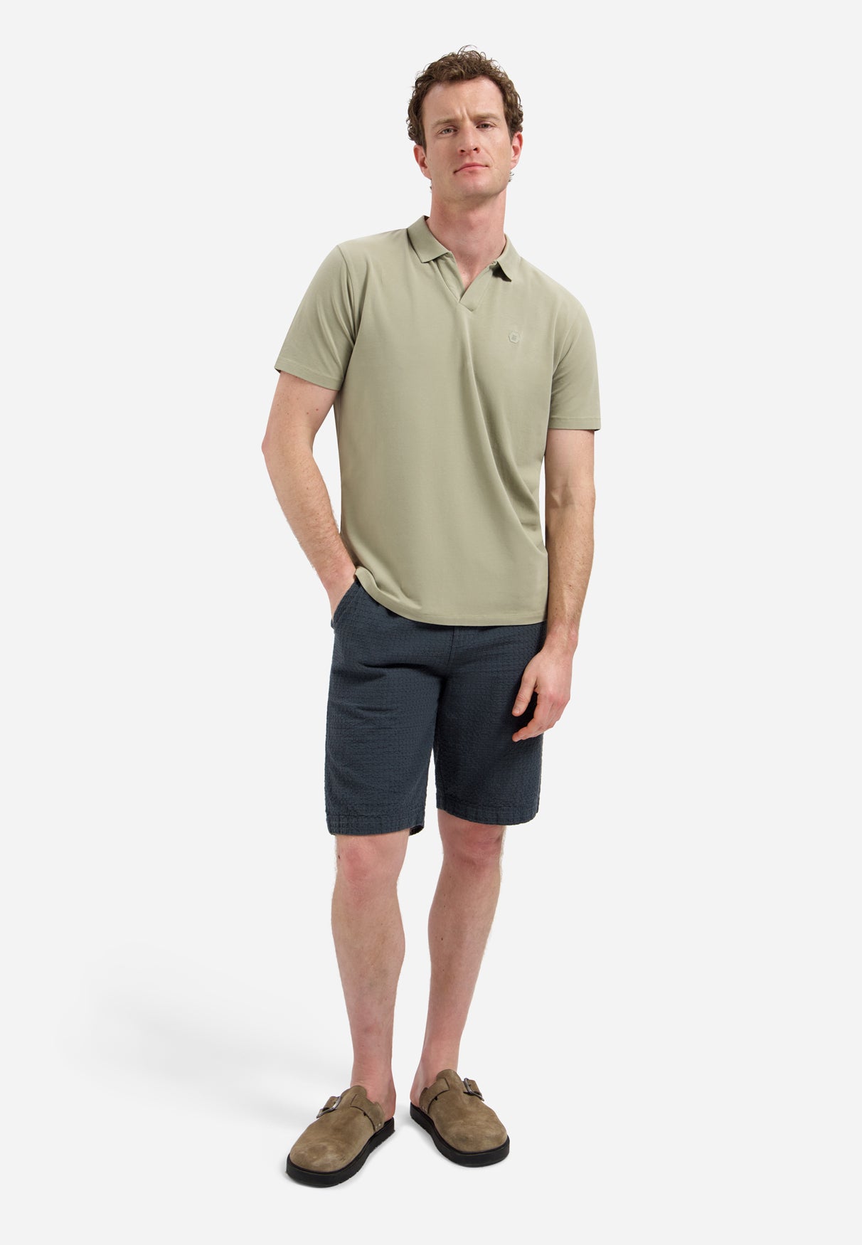 Polo shirt with V-neck | Taupe