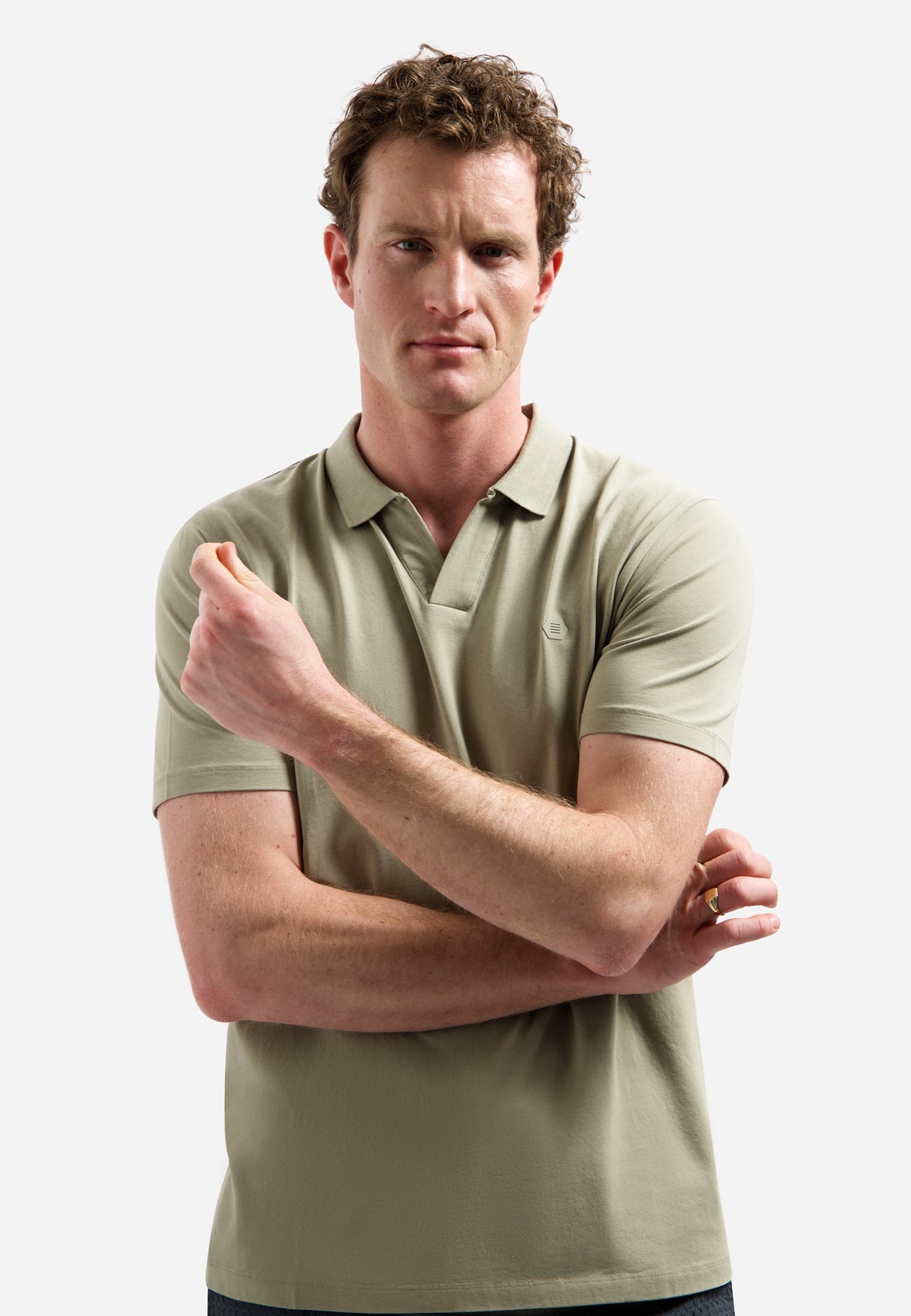 Polo shirt with V-neck | Taupe
