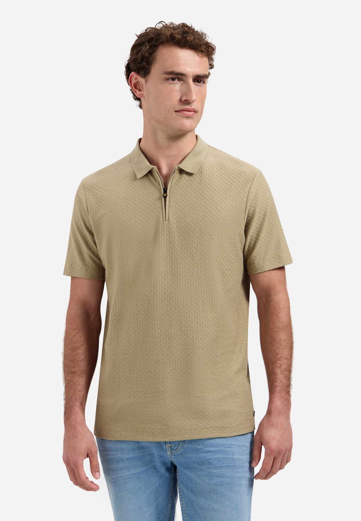 Jacquard-Poloshirt mit Reißverschluss | Taupe
