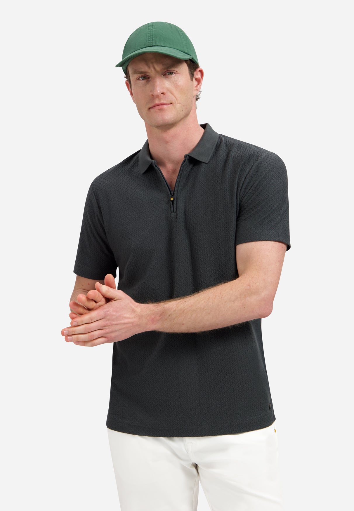 Jacquard-Poloshirt mit Reißverschluss | Dark Steel