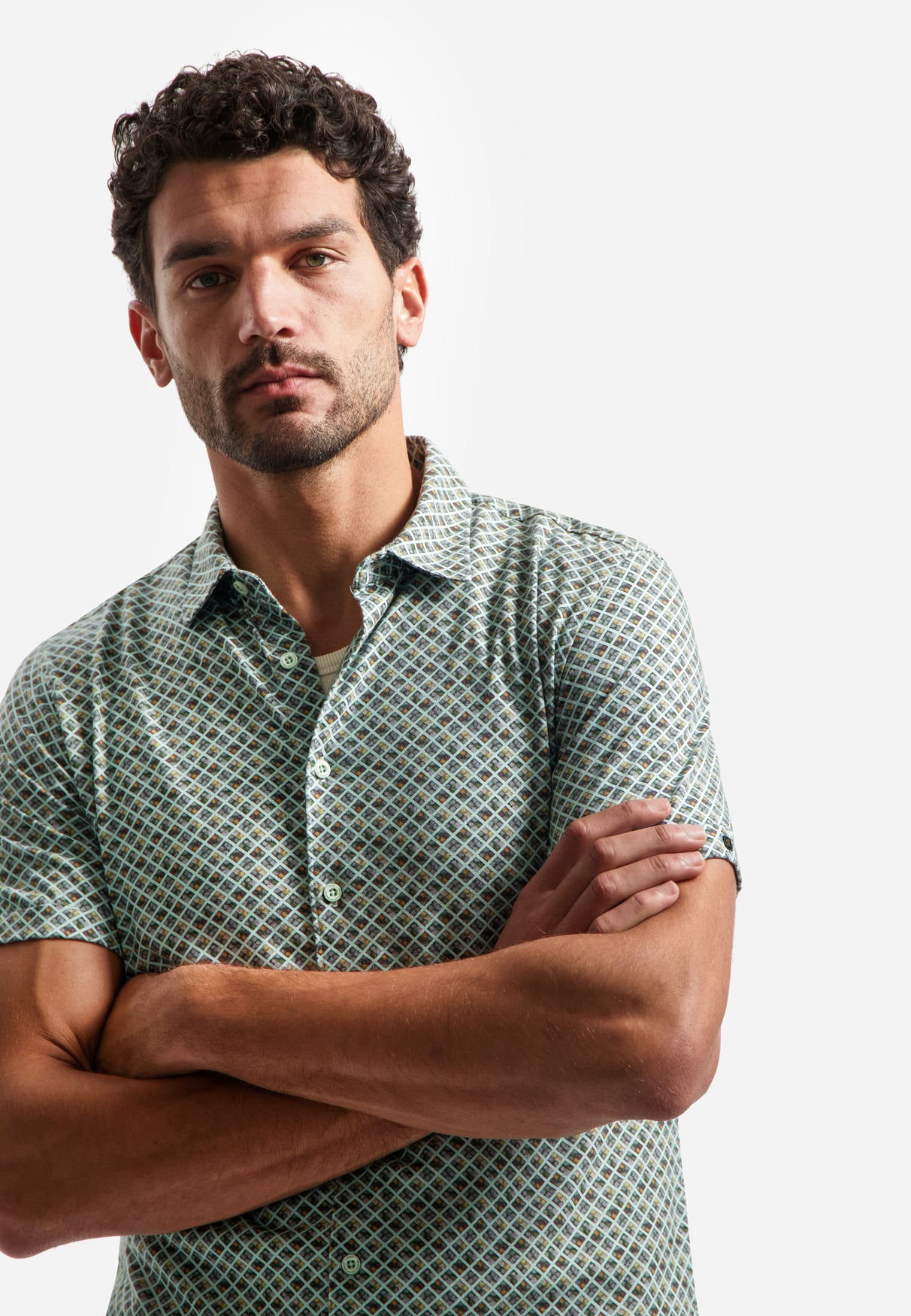 Printed shirt with short sleeves | Green