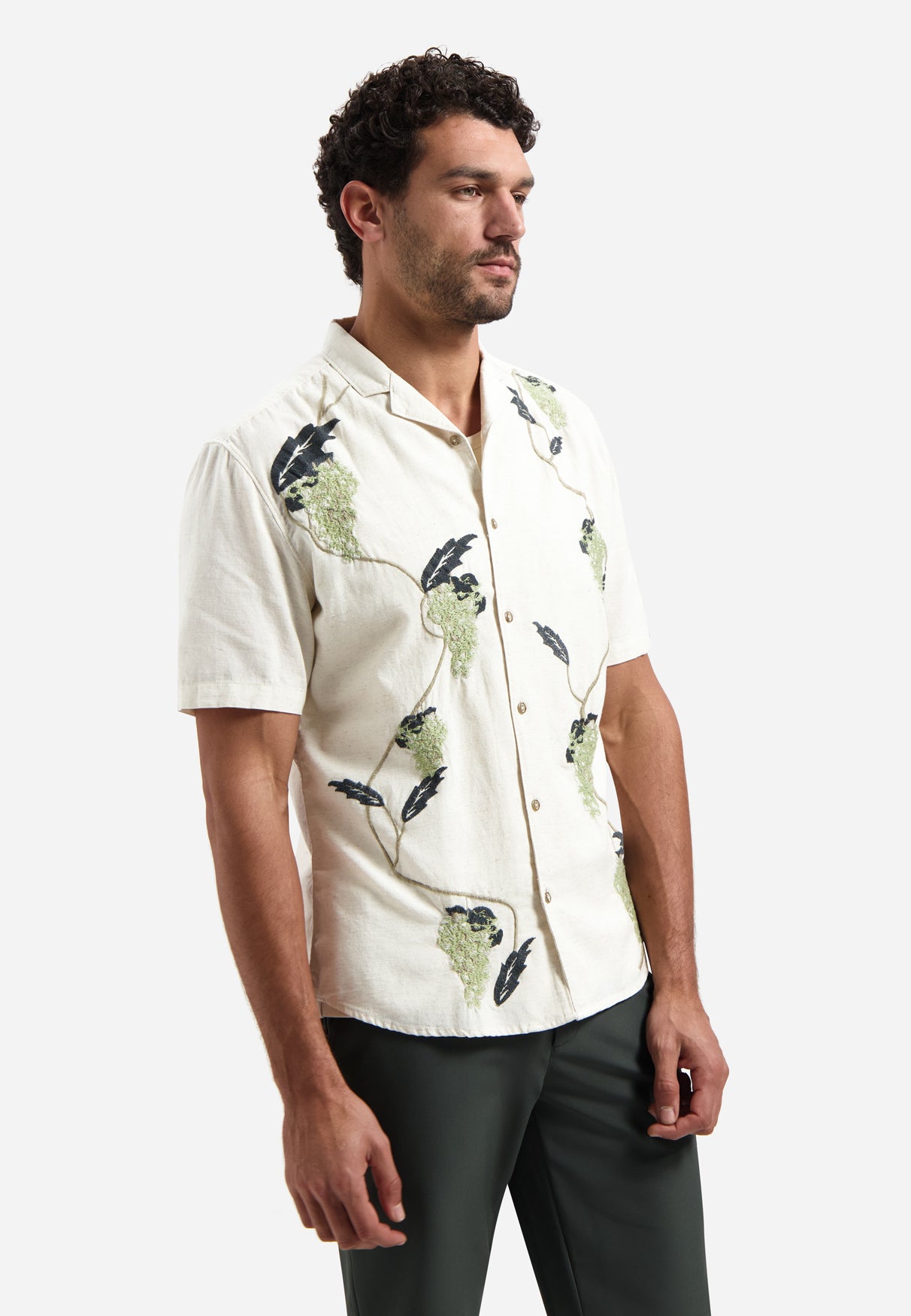Besticktes Kurzarmhemd | Green
