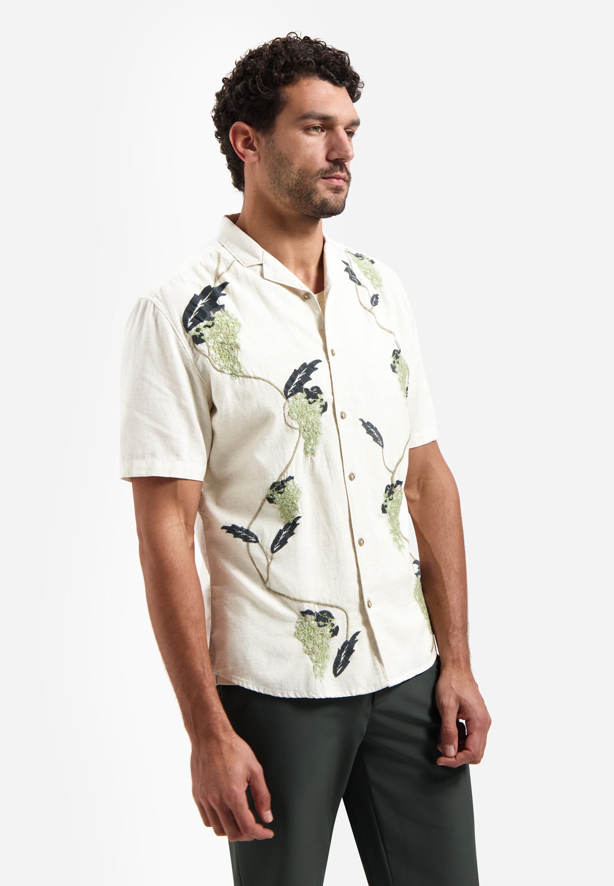 Besticktes Kurzarmhemd | Green