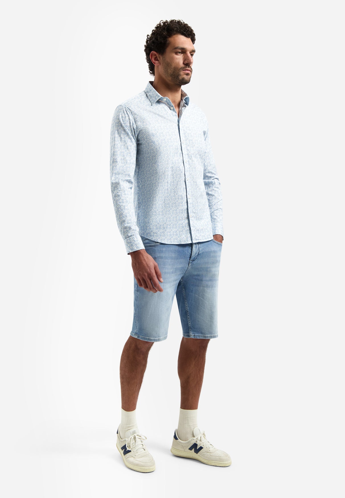 Stretchhemd mit Allover-Print. | Blue