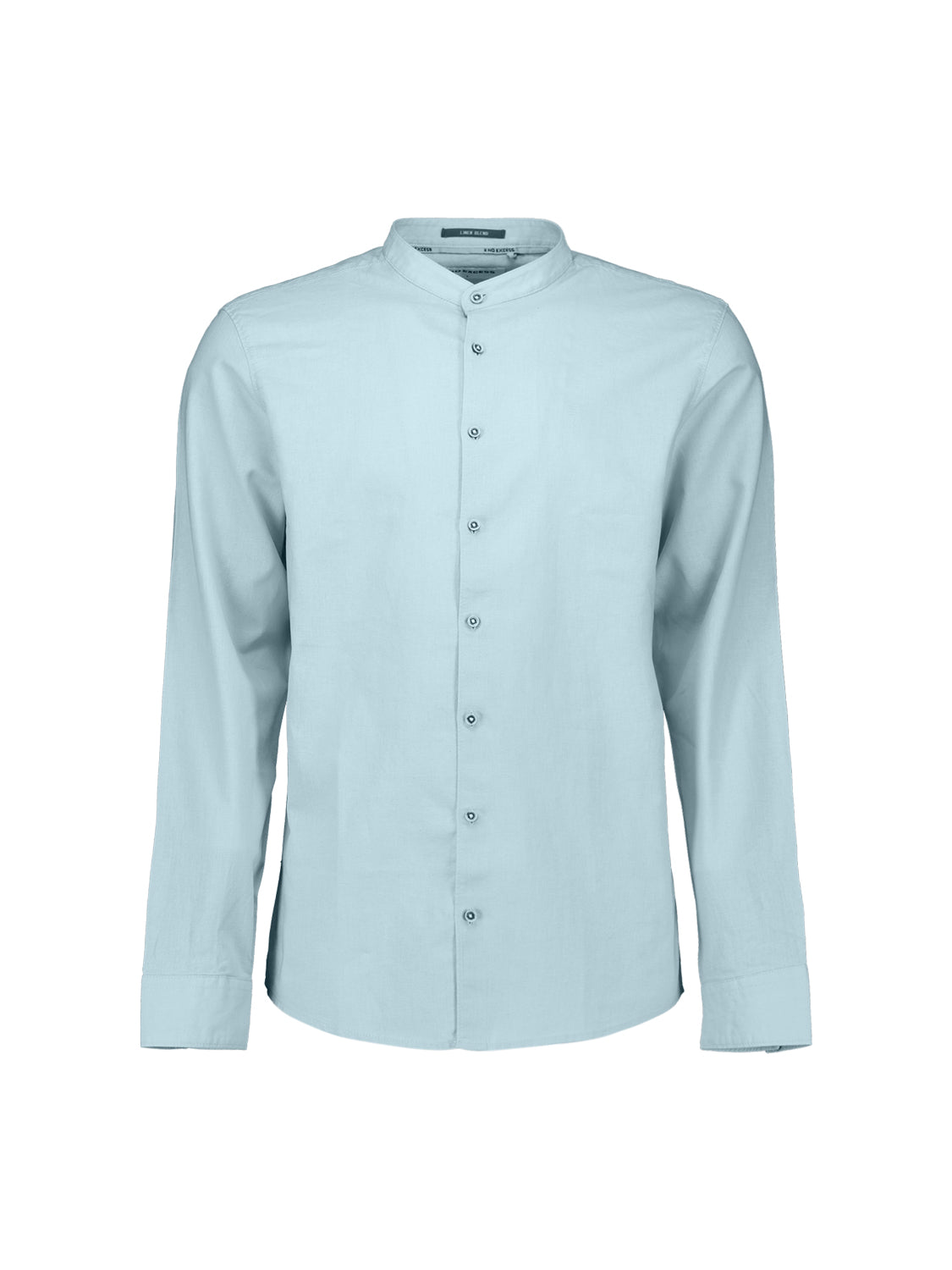 Linen-blend shirt with a stand-up collar. | Sky