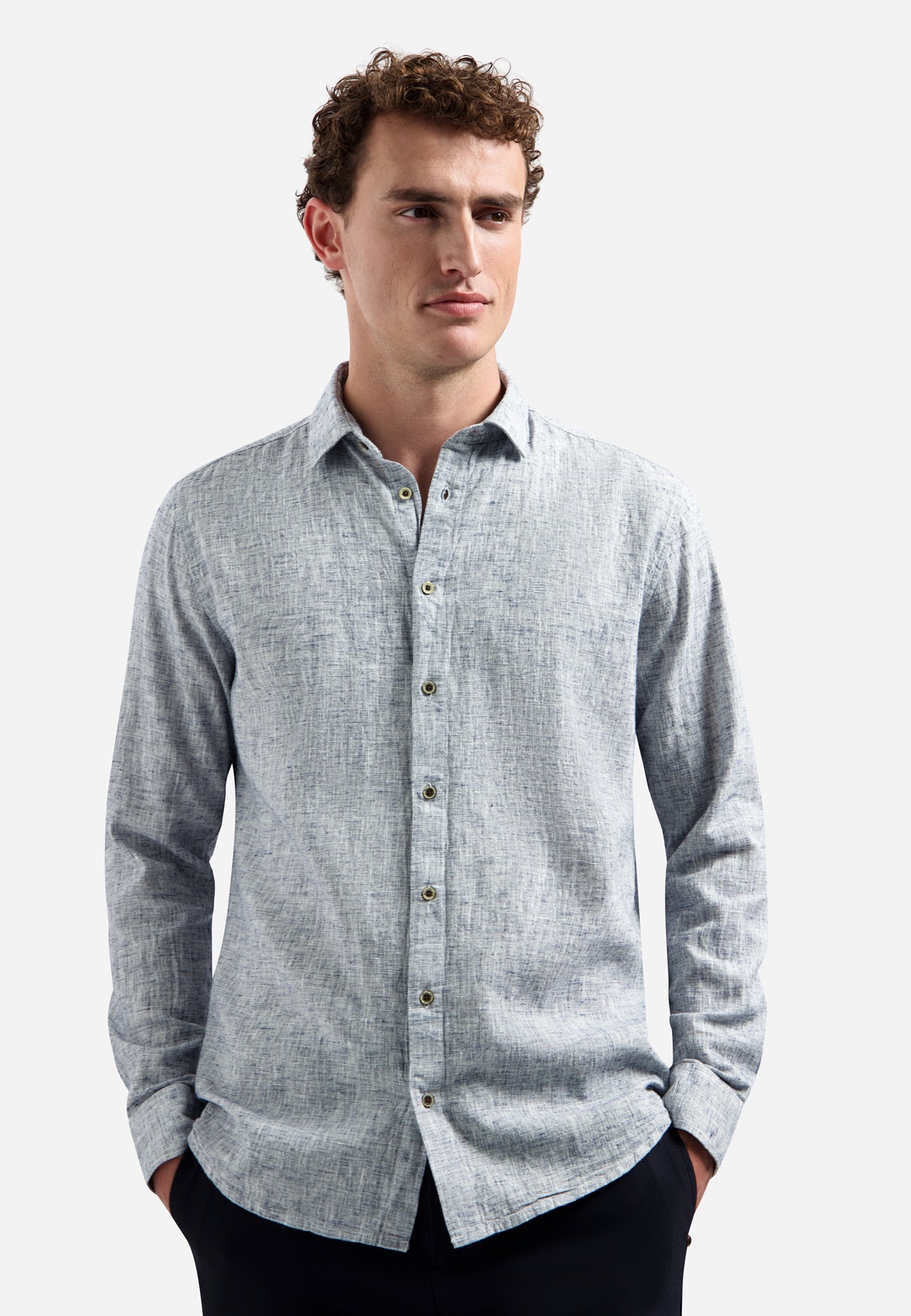 Two-tone linen blend shirt | Indigo Blue