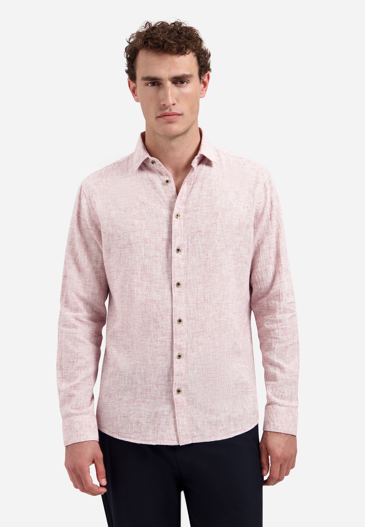 Two-tone linen blend shirt | Mauve