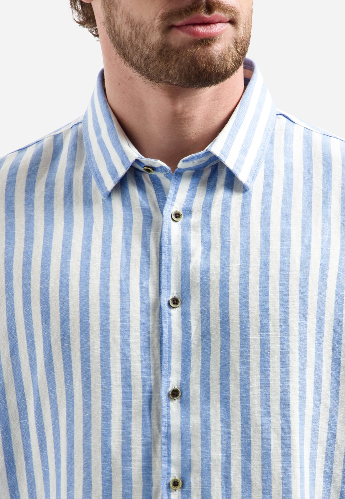 Hemd aus Leinenmischung mit breiten Streifen | Blue