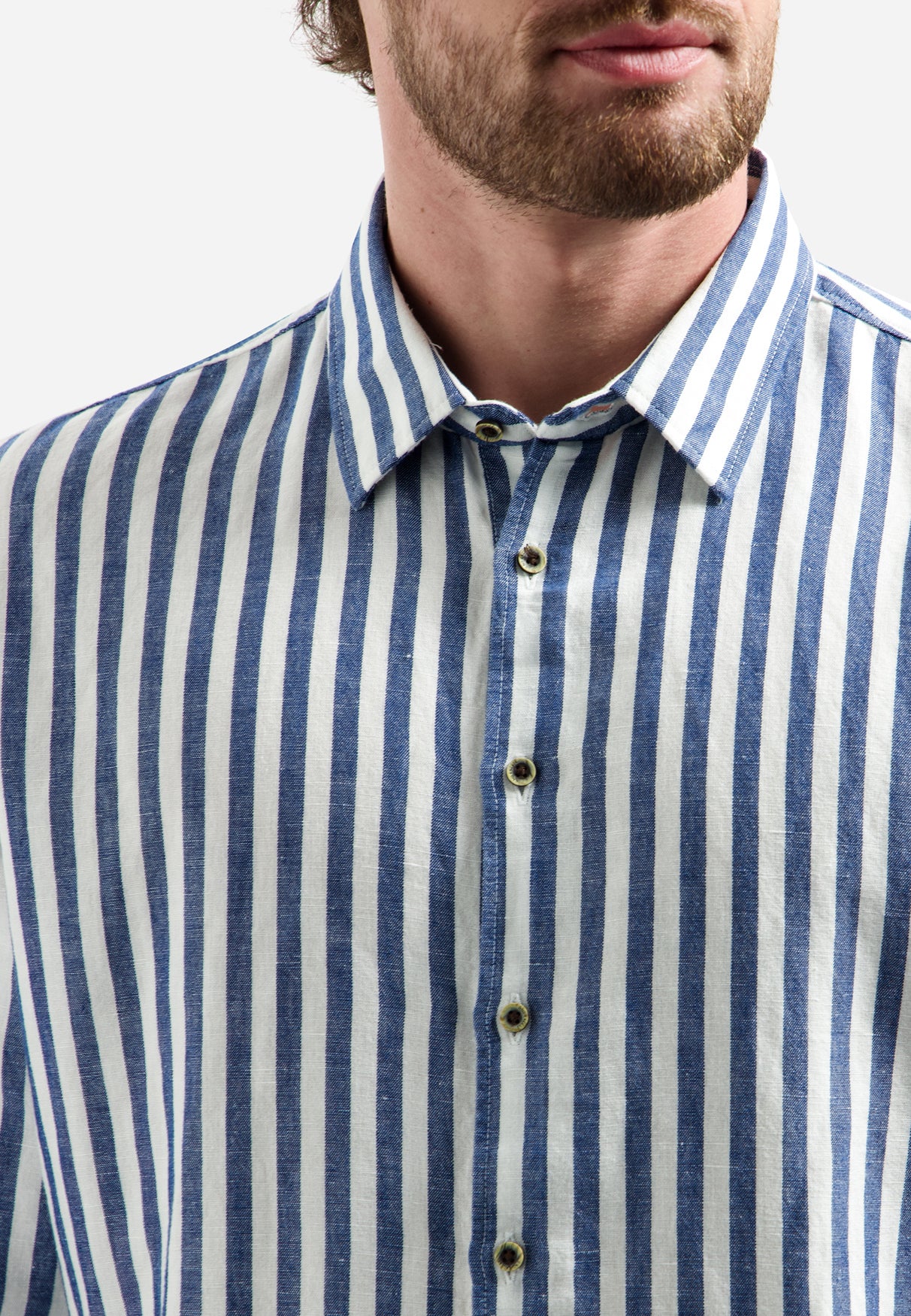 Hemd aus Leinenmischung mit breiten Streifen | Indigo Blue