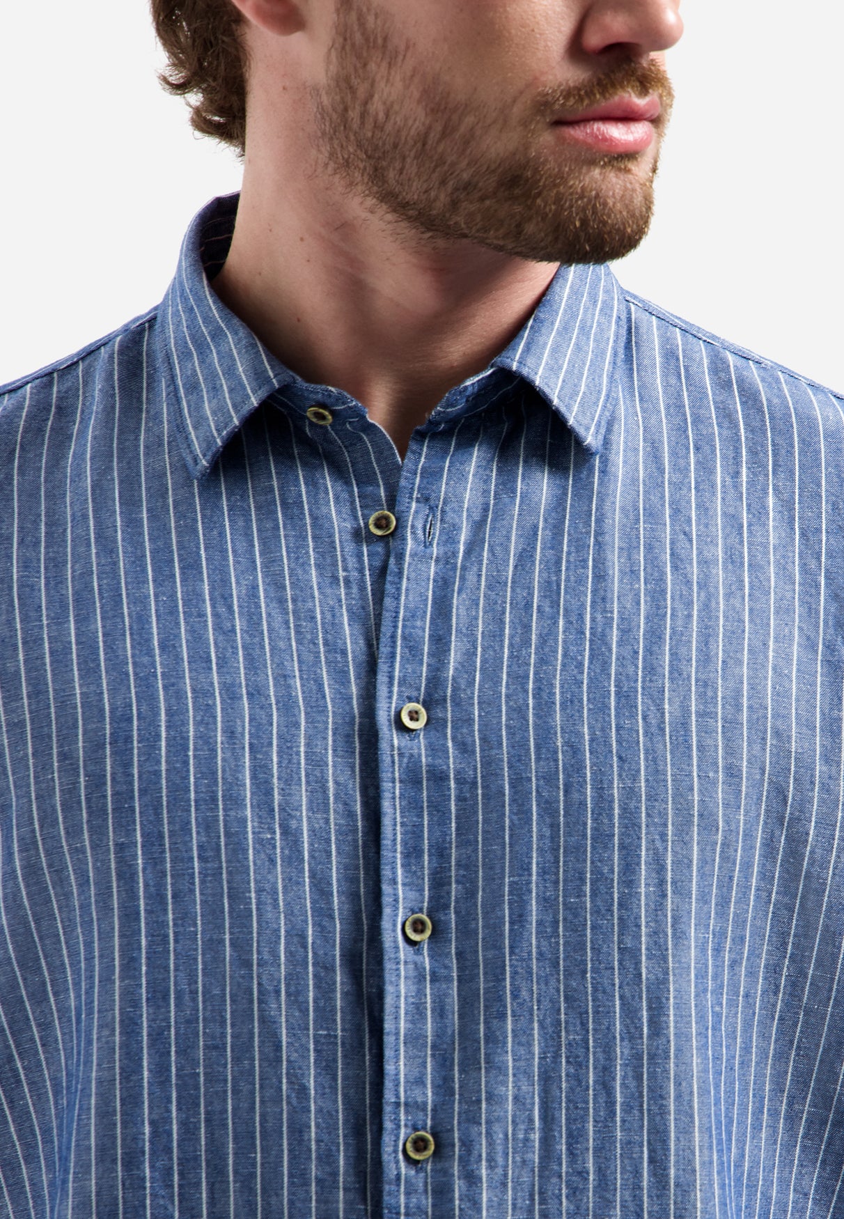 Hemd aus Leinenmischung mit feinen Streifen | Indigo Blue