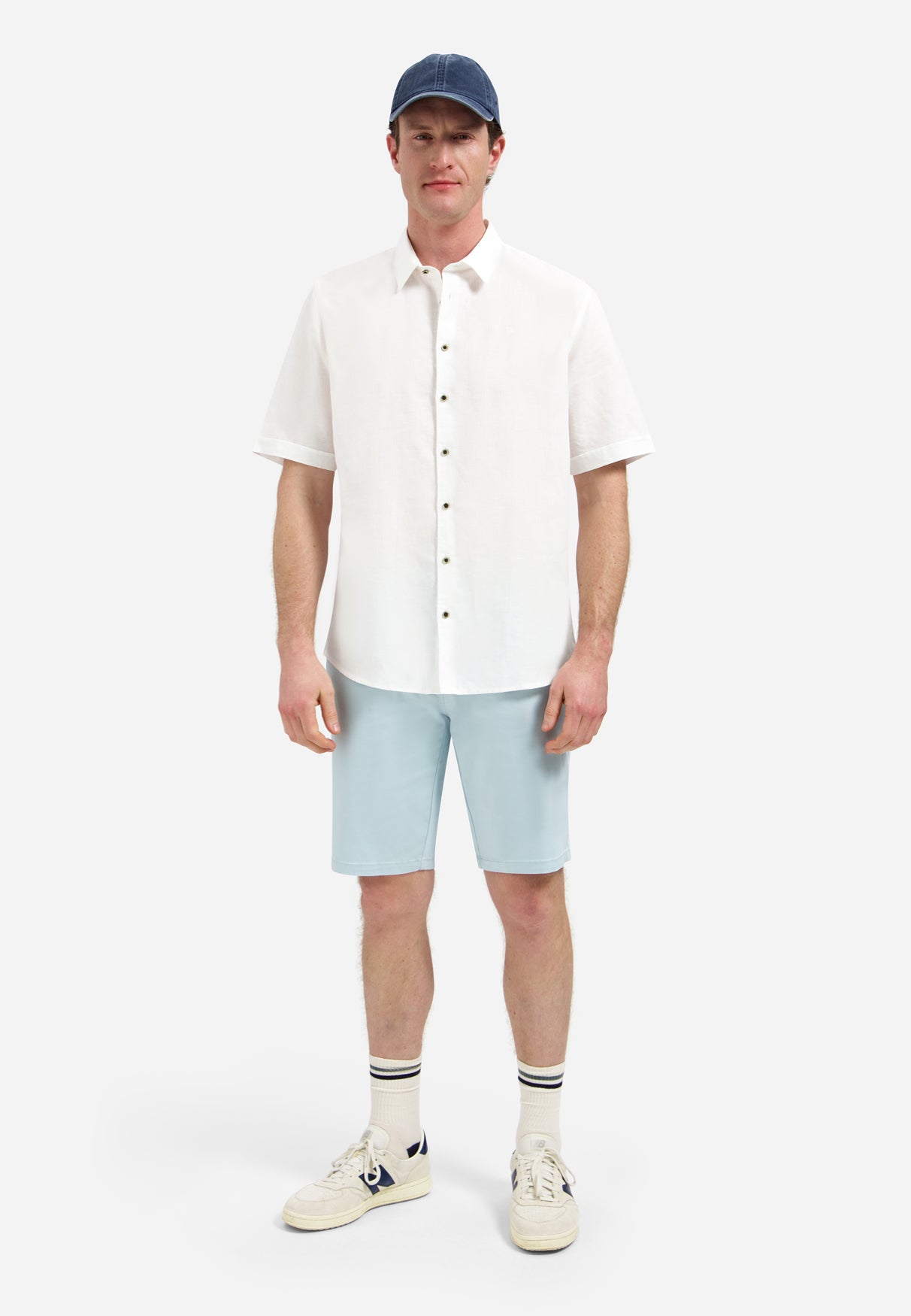 Short-sleeved linen blend shirt | White