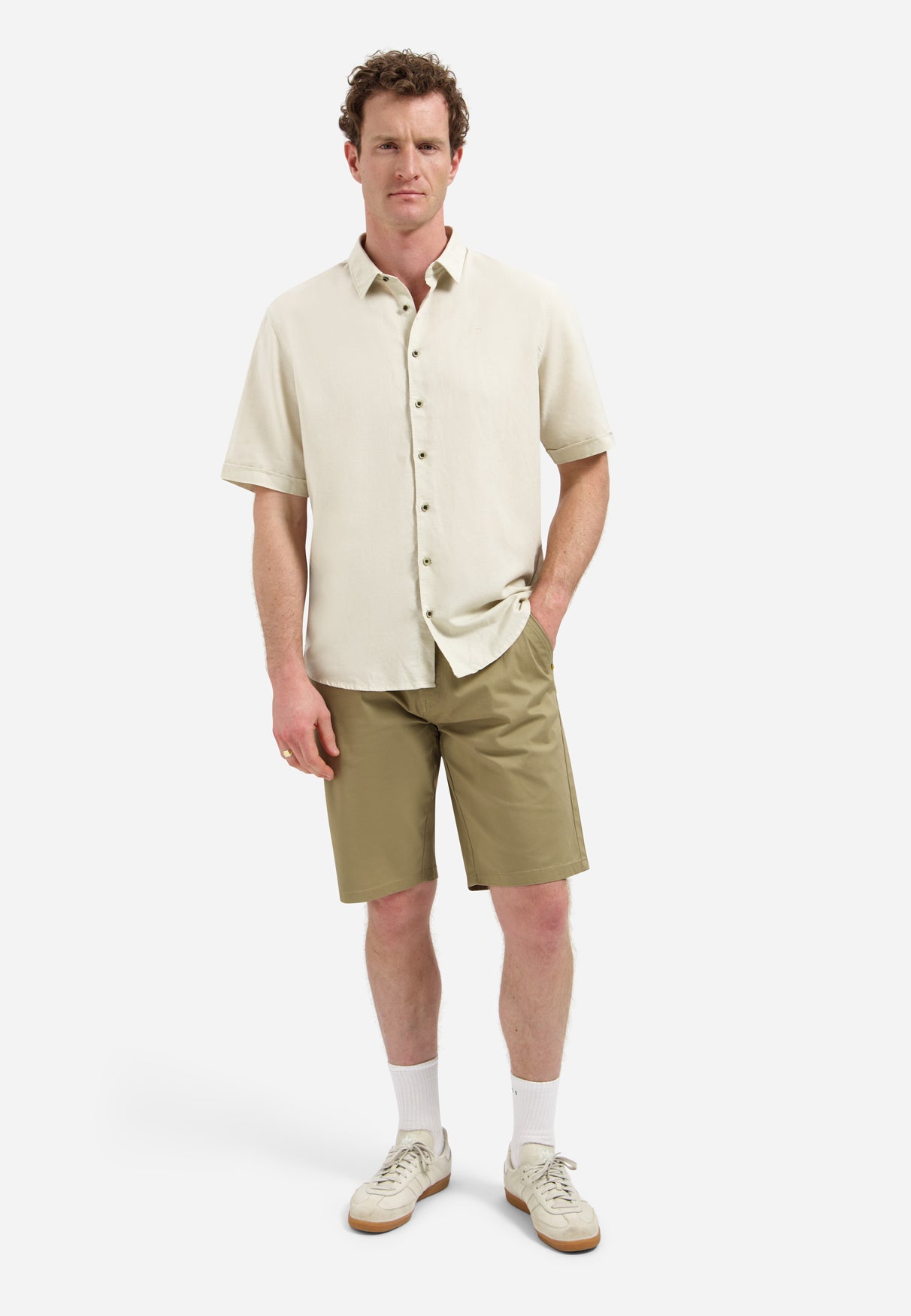 Short-sleeved linen blend shirt | Desert