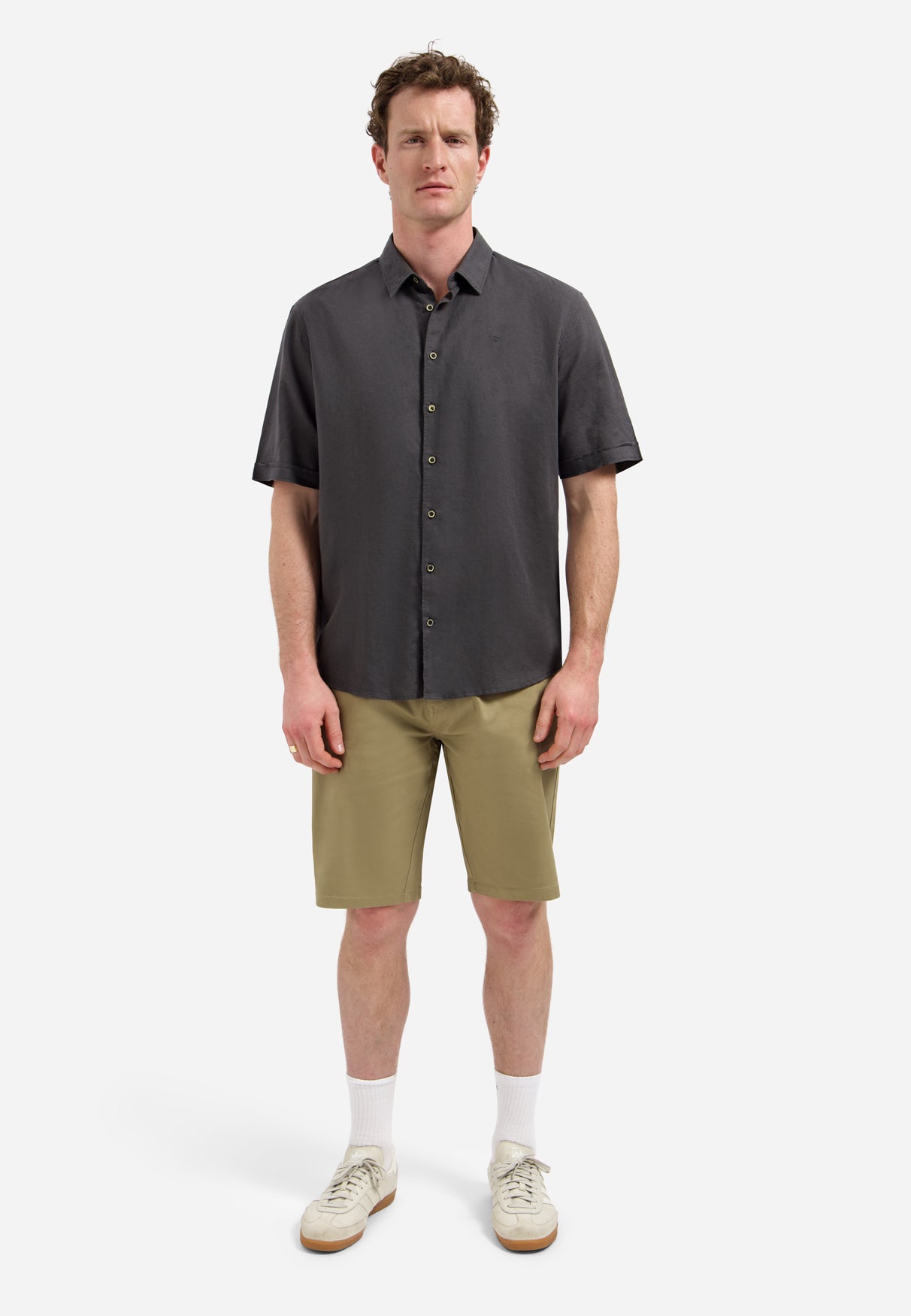 Short-sleeved linen blend shirt | Dark Steel