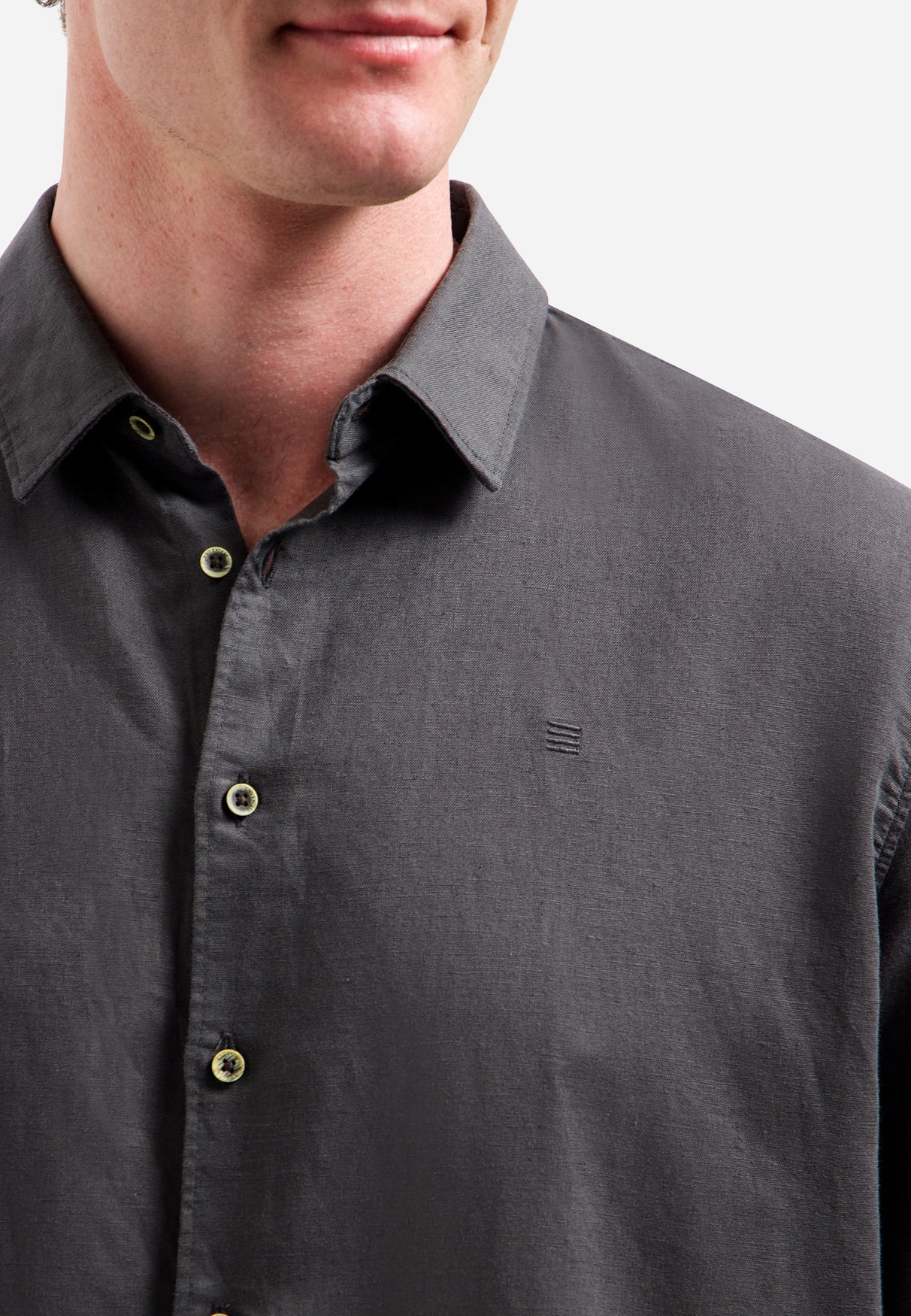 Short-sleeved linen blend shirt | Dark Steel