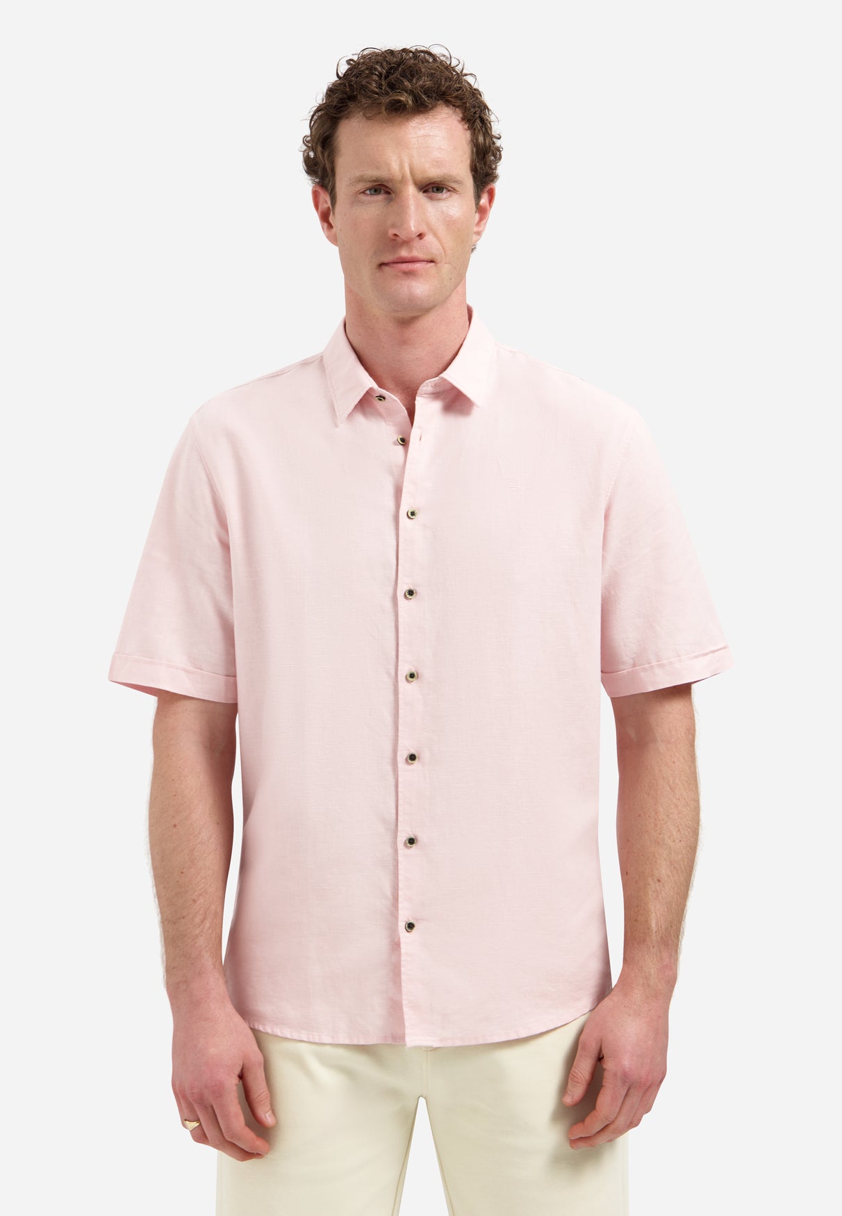 Short-sleeved linen blend shirt | Soft Pink