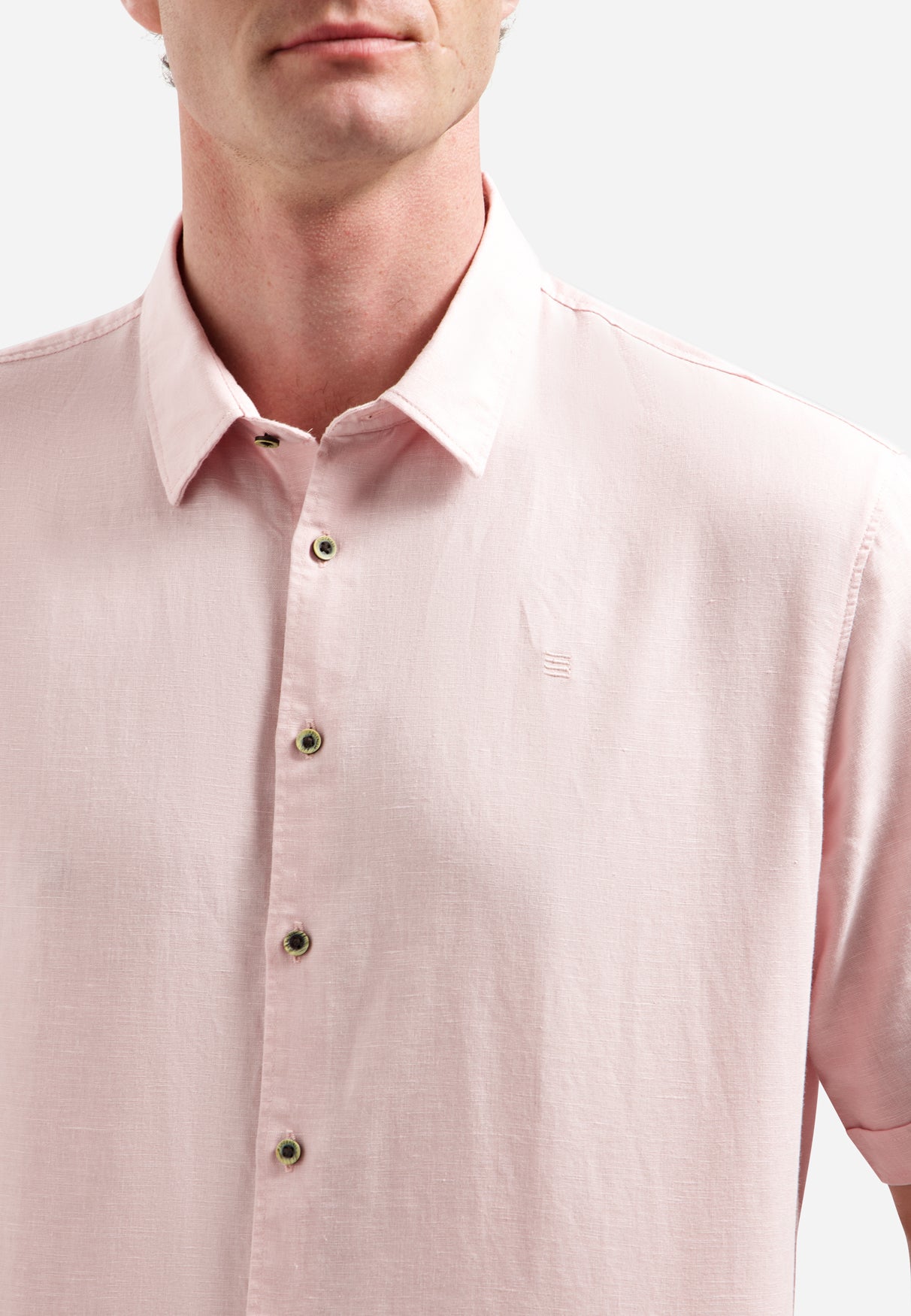 Kurzärmeliges Hemd aus Leinenmischung | Soft Pink