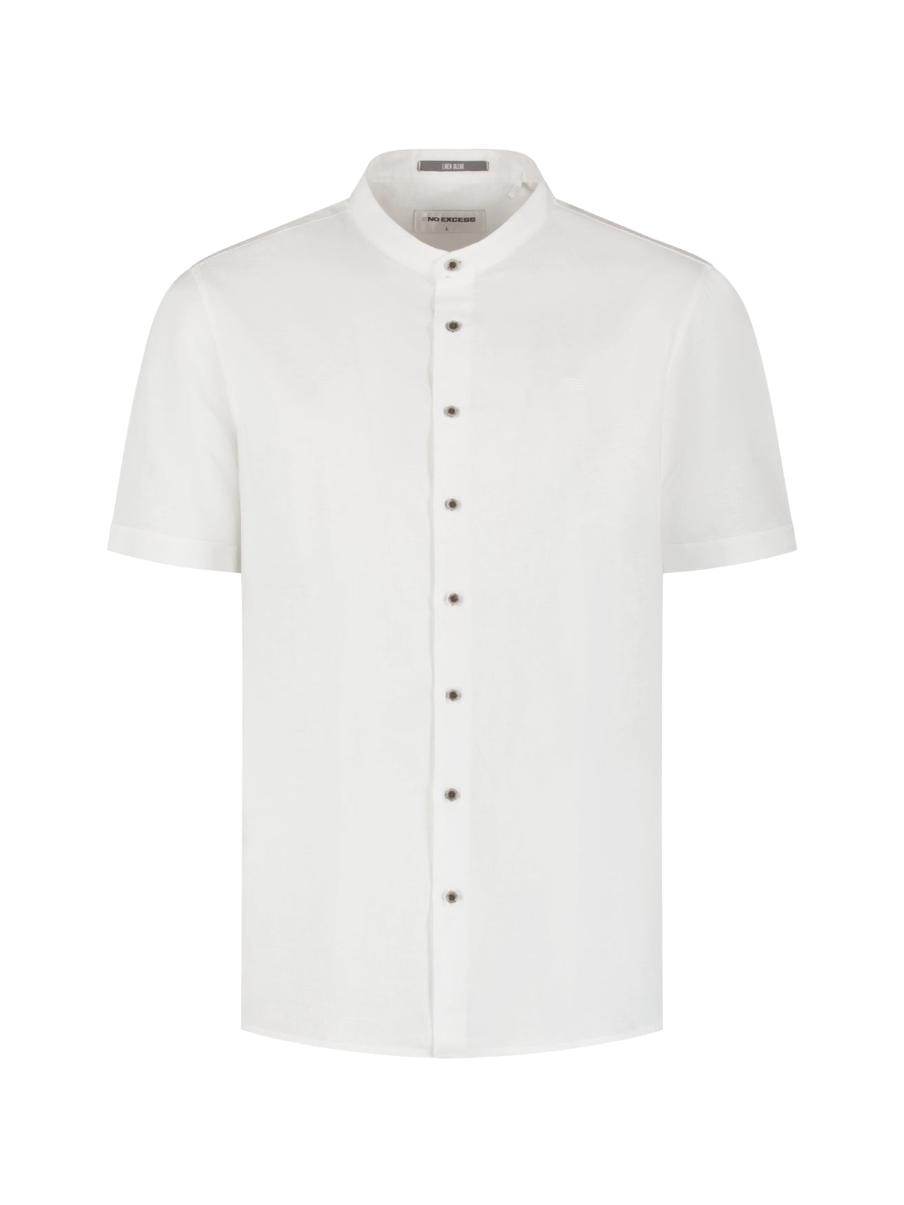 Linen blend shirt with short sleeves and a stand-up collar | White