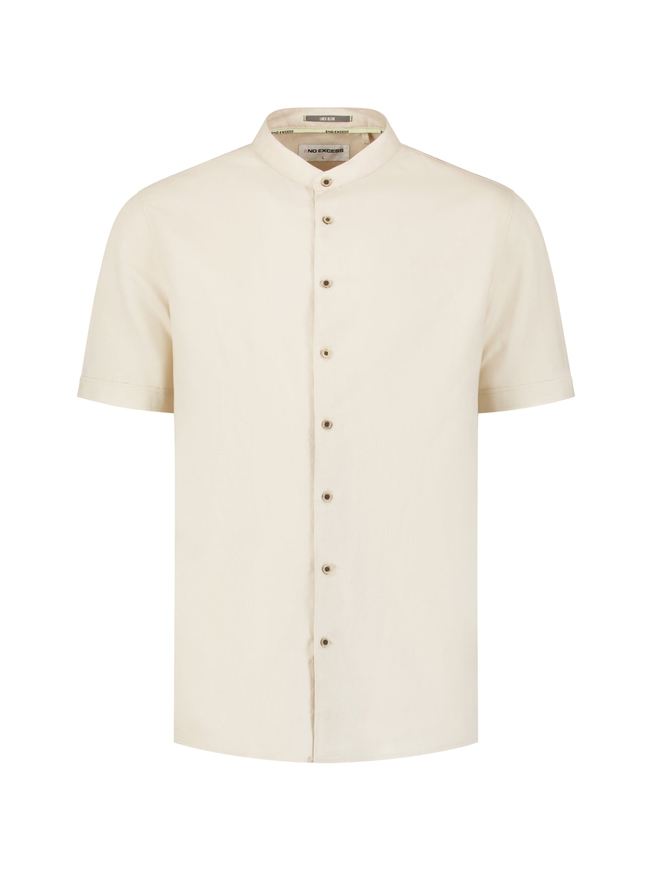 Hemd aus Leinenmischung mit kurzen Ärmeln und Stehkragen | Desert