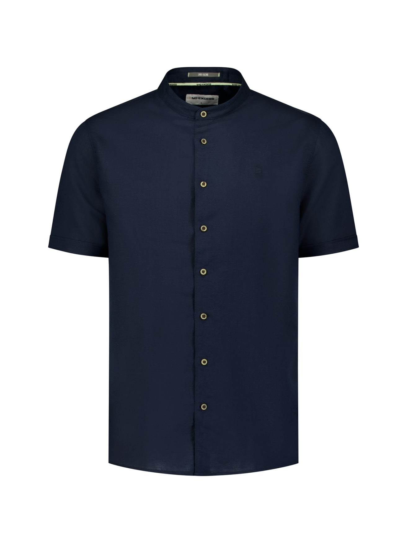 Linen blend shirt with short sleeves and a stand-up collar | Night