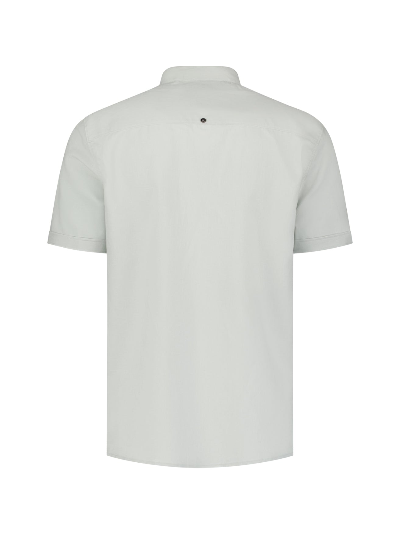 Linen blend shirt with short sleeves and a stand-up collar | Dusty Green