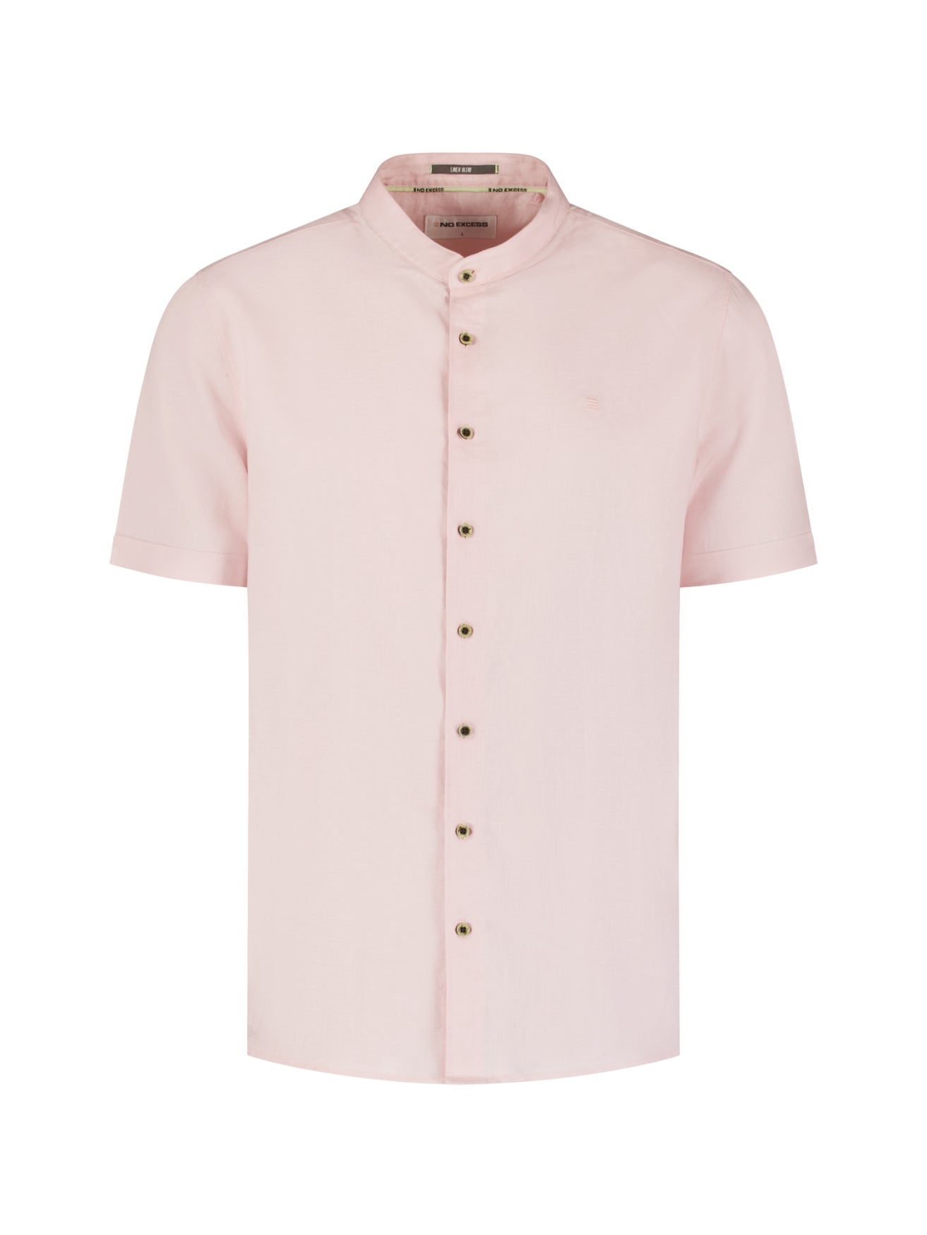 Linen blend shirt with short sleeves and a stand-up collar | Soft Pink