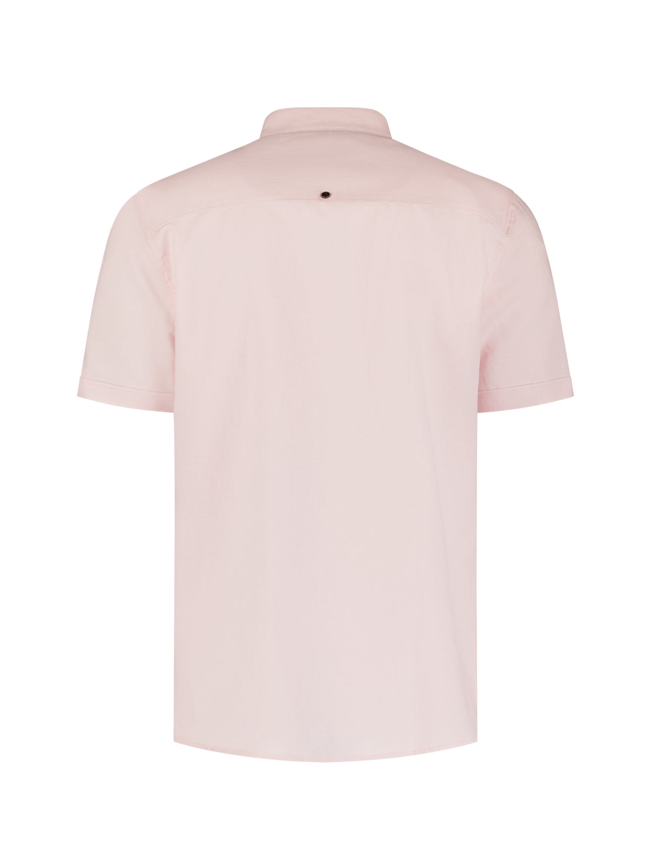 Linen blend shirt with short sleeves and a stand-up collar | Soft Pink