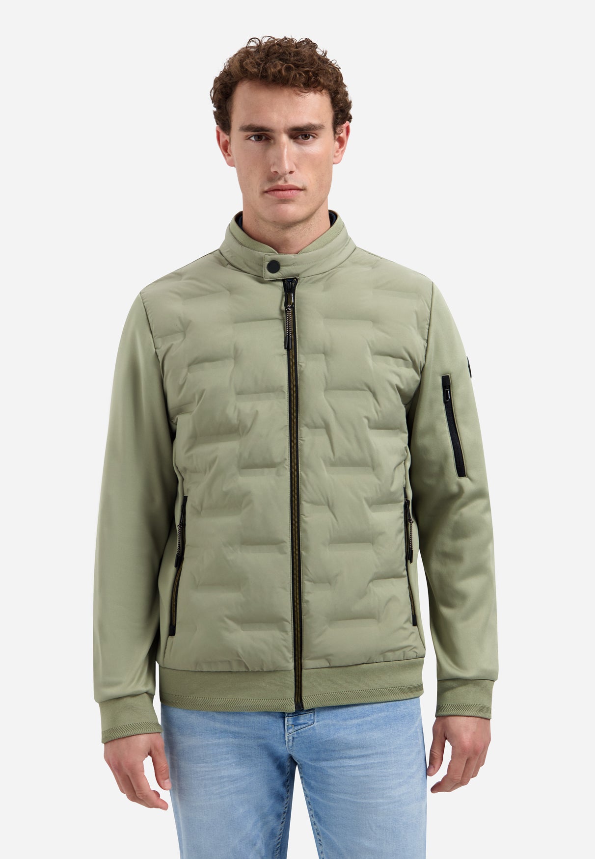 Short padded jacket with knit details | Light Army