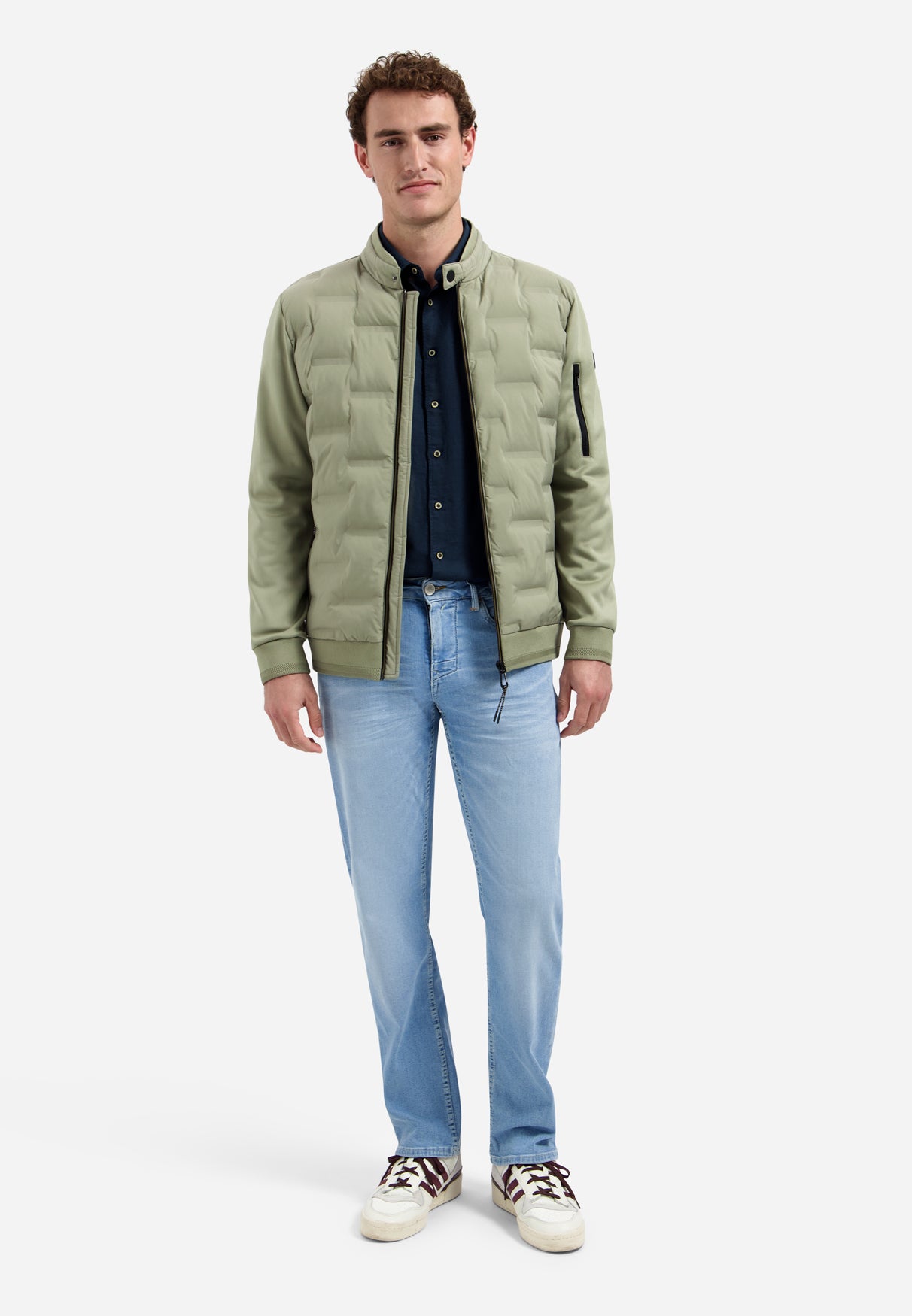 Short padded jacket with knit details | Light Army