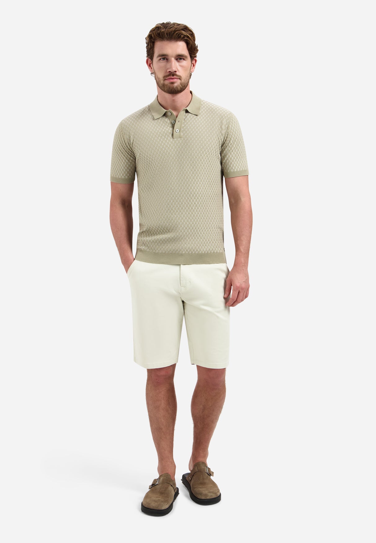 Short sleeve polo with buttons | Taupe