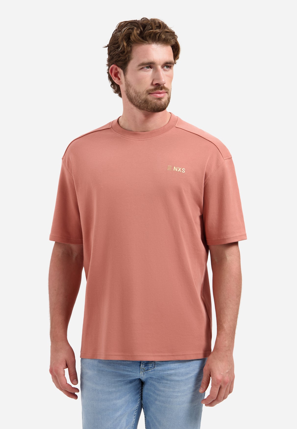 T-Shirt mit Rundhalsausschnitt, kurzen Ärmeln und Aufdruck auf dem Rücken | Coral